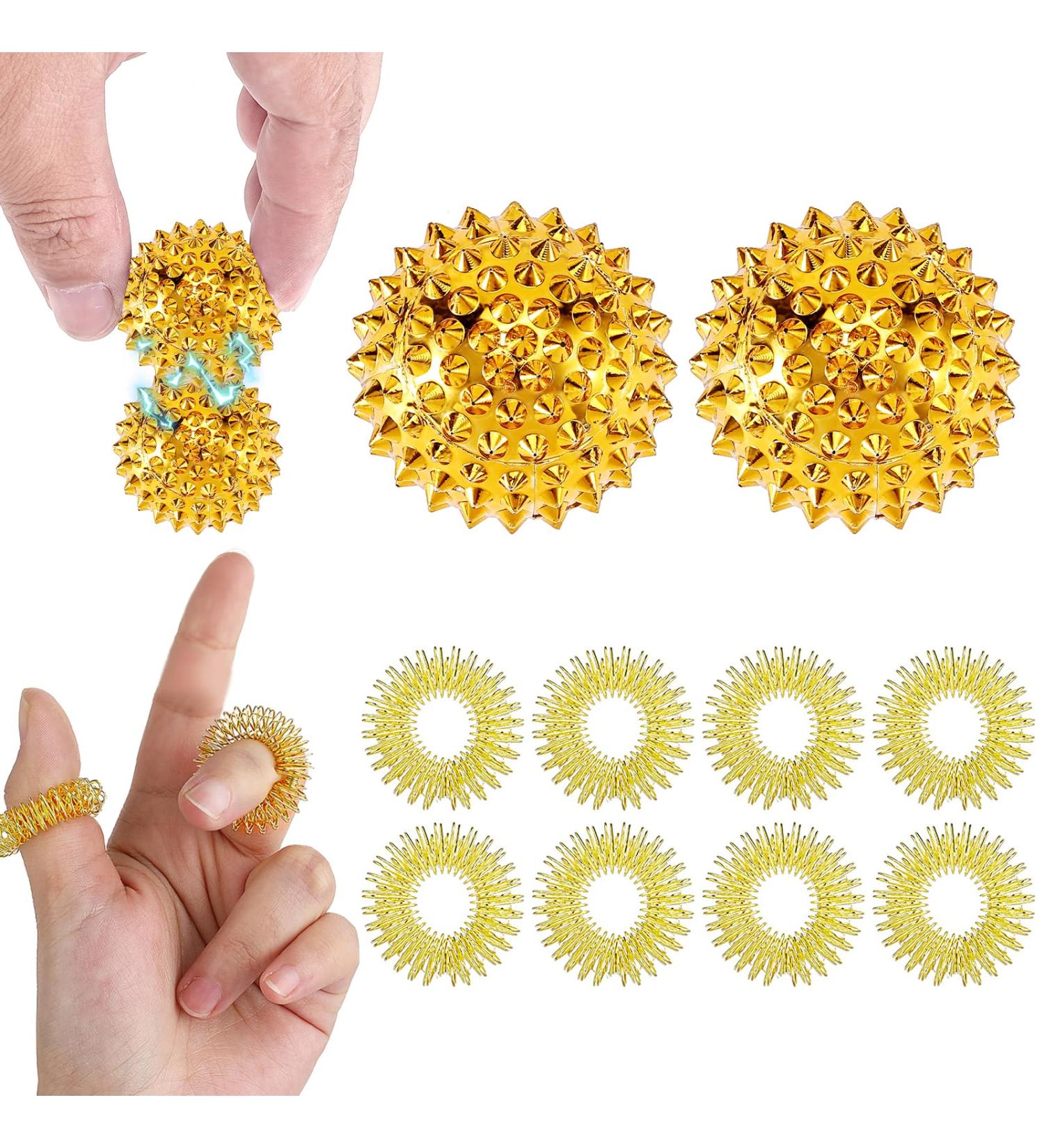 2 Magnetic Acupressure Balls & 8 Finger Massage Rings Set - Golden Acupressure Therapy for Pain Relief & Sensory Skills - Buy Online on GoSupps.com