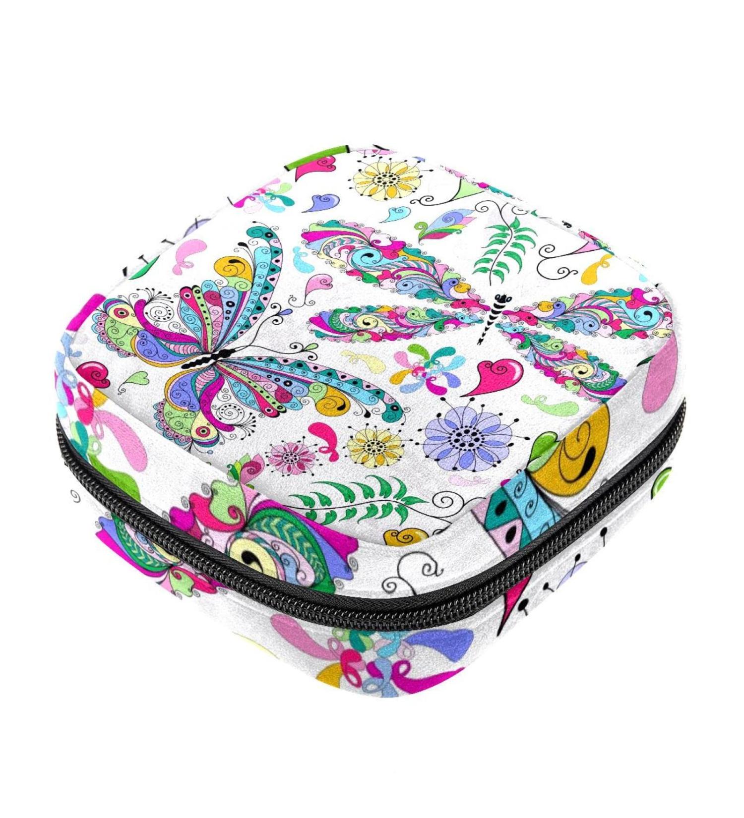 Menstrual Bag with Zipper for Women & Girls | Floral Butterflies - Stylish Napkin & Tampon Collection Bag - Buy Online on GoSupps.com