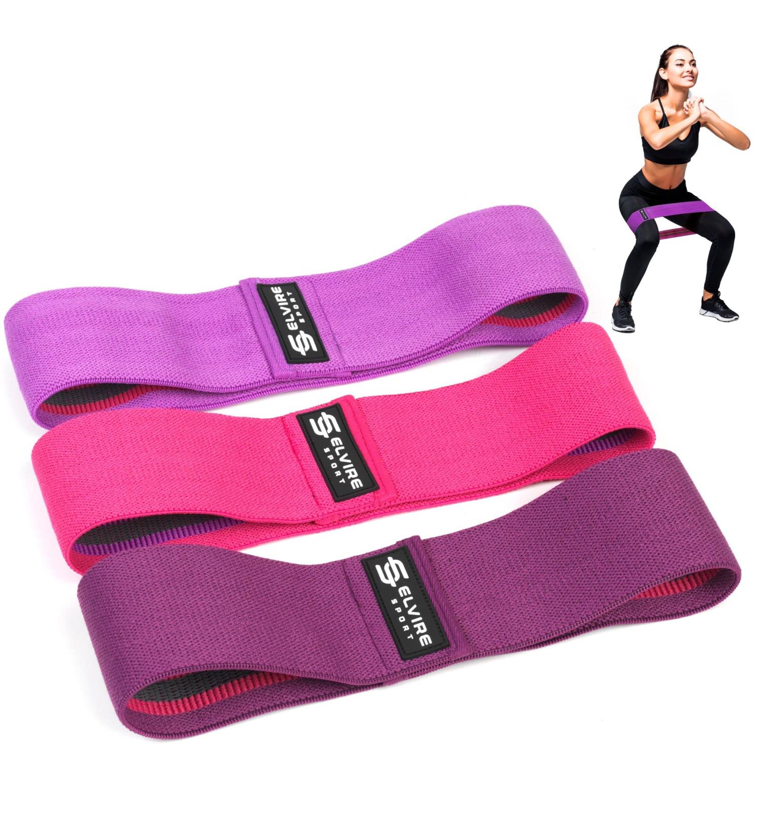 ELVIRE Fabric Resistance Bands Set of 3 - Booty Bands for Women | Exercise Bands for Working Out - Glute Bands Squat Bands | Resistance Loops for Legs - Short Coral & Purple - Buy Online on GoSupps.com