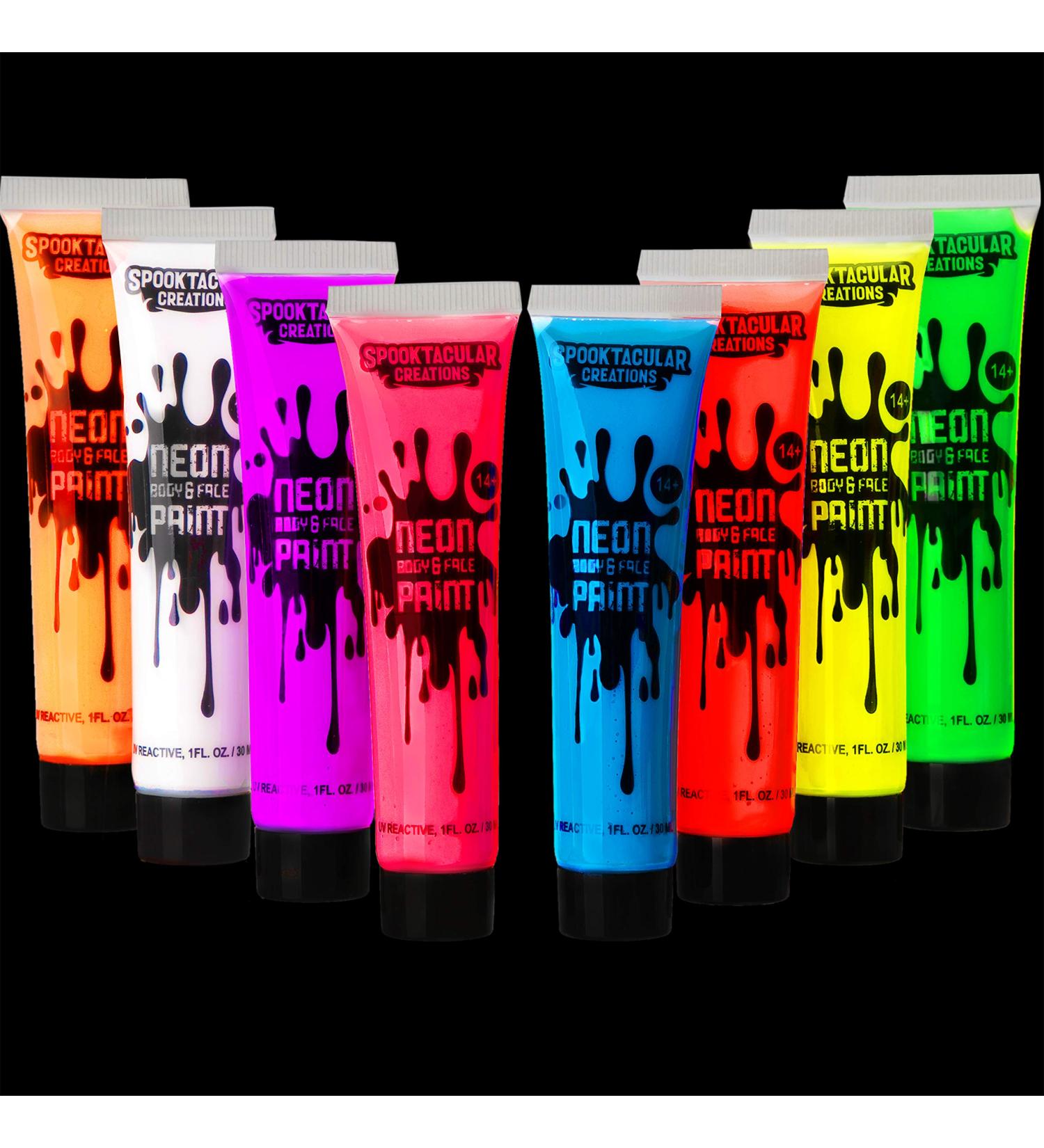 8 Tubes 1 oz Black Light Face and Body Paints - Neon Colors Halloween Costume Makeup - Buy Online on GoSupps.com
