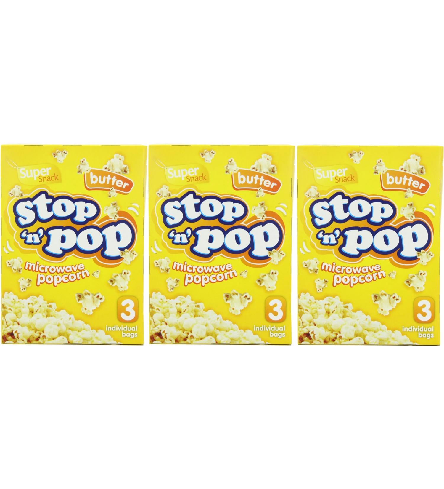 Super Snack Stop n Pop Butter Microwave Popcorn 85g 3 Packs Per Box (9 Bags)