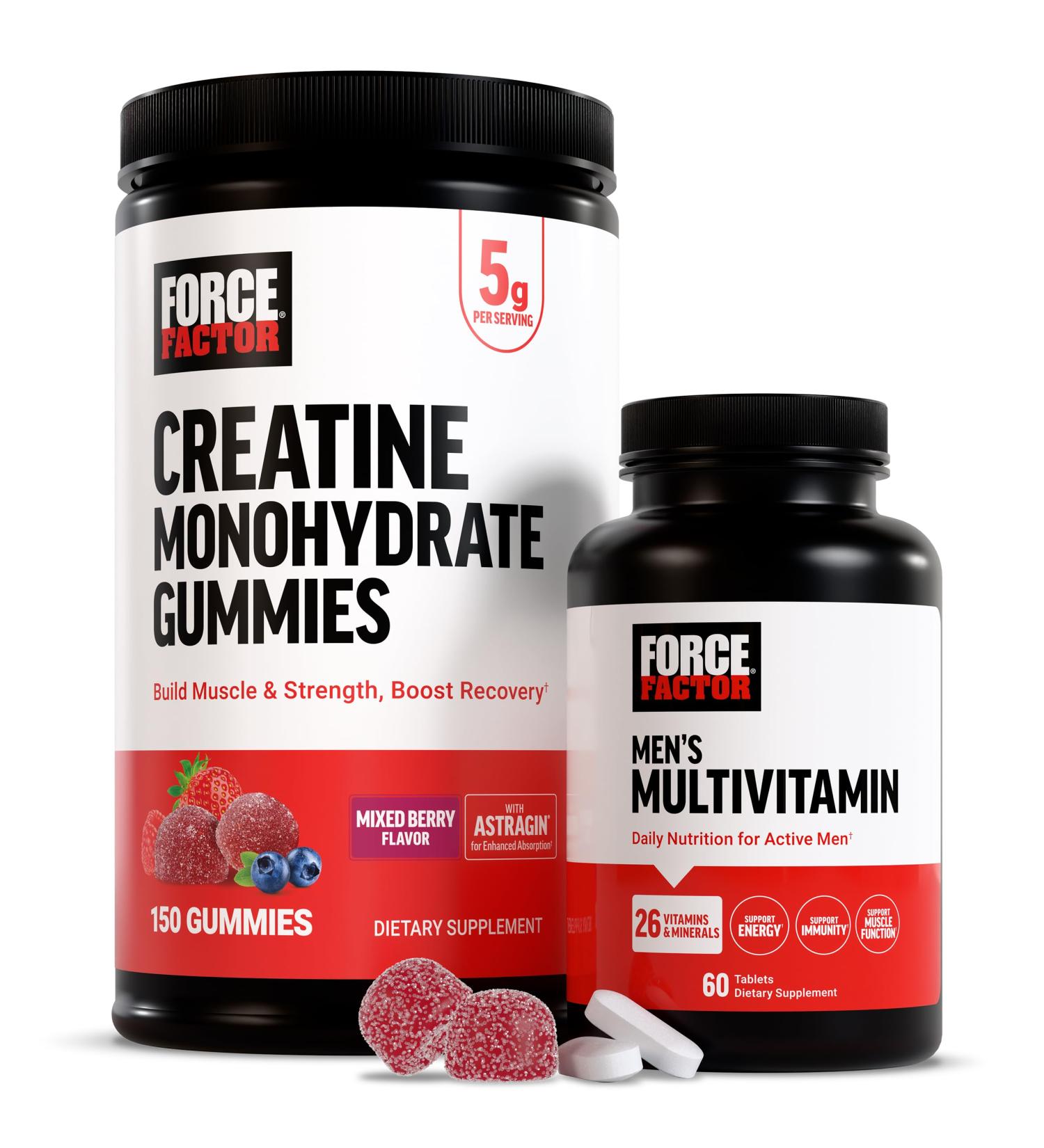 Force Factor Creatine Gummies 5 Grams Creatine Monohydrate for Muscle Gain Mixed Berry Men s Multivitamins Multivitamin for Men Plus Amino Acids with 27 Vitamins and Minerals - Buy Online on GoSupps.com