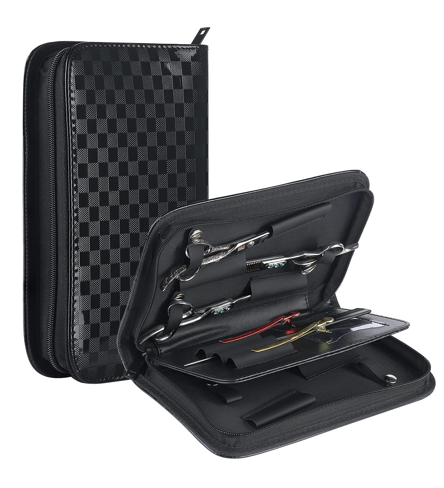 Large Black Checkered Hair Tools Bag - Salon Hairdresser Barber Scissors Pouch in PU Leather - Buy Online on GoSupps.com