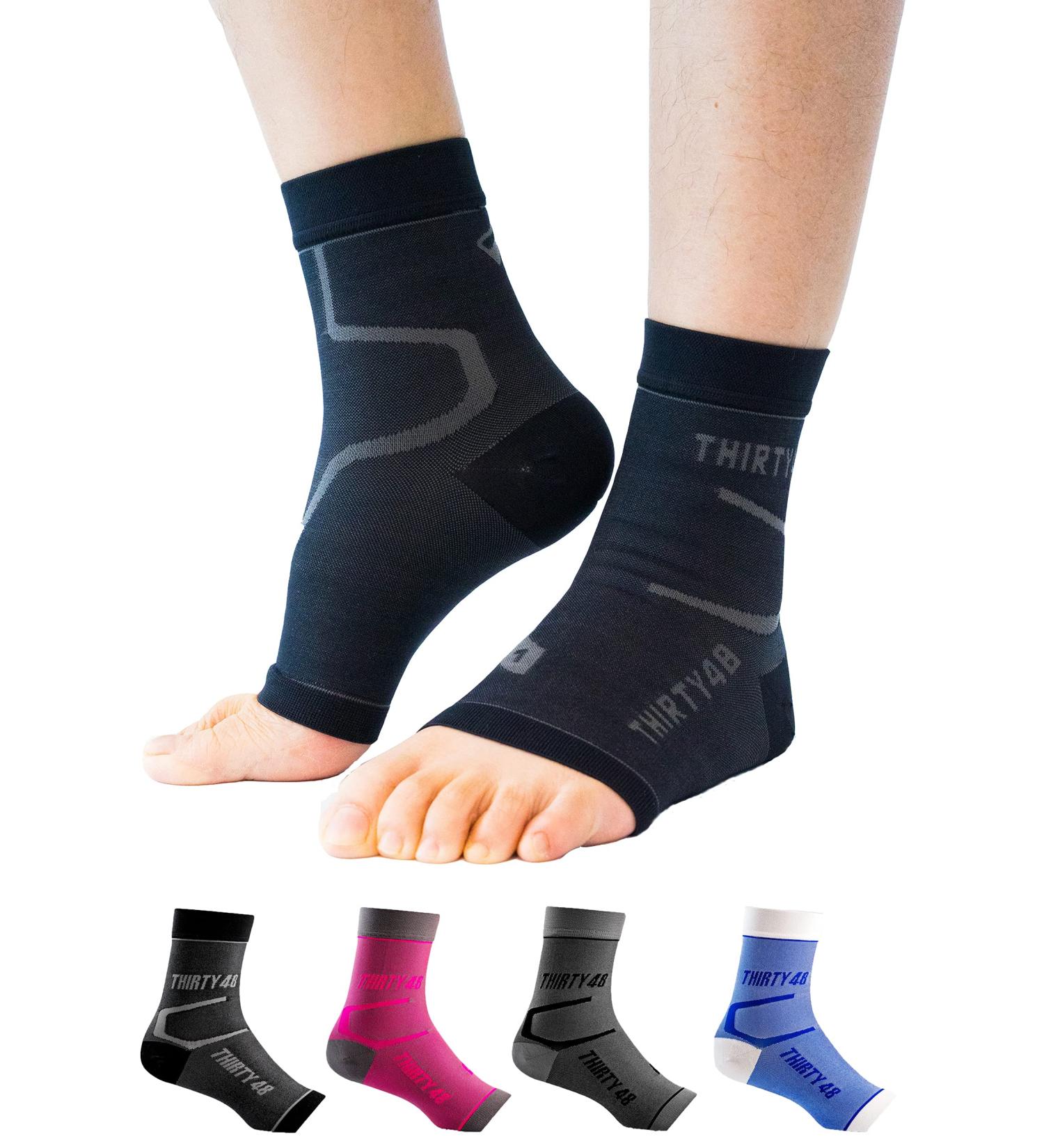 Thirty48 Plantar Fasciitis Compression Socks - 20-30 mmHg Foot Sleeves for Arch & Heel Support - Reduce Swelling & Boost Circulation - Black, Medium - Buy Online on GoSupps.com