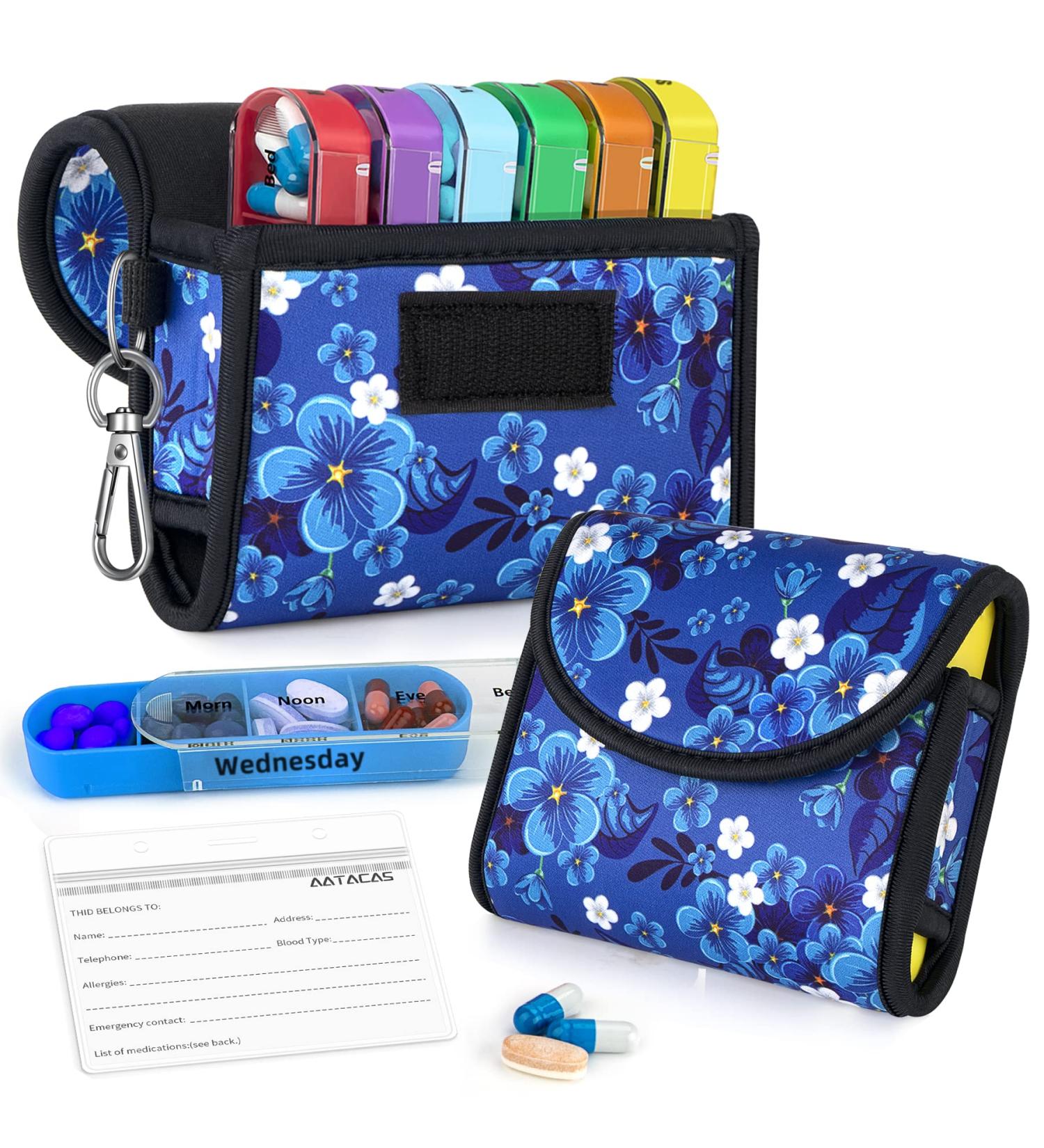 Weekly Travel Pill Organizer Case - 7-Day AM PM Medication Reminder with Neoprene Carrying Case - 4 Times a Day Compartments for Easy International Use - Buy Online on GoSupps.com