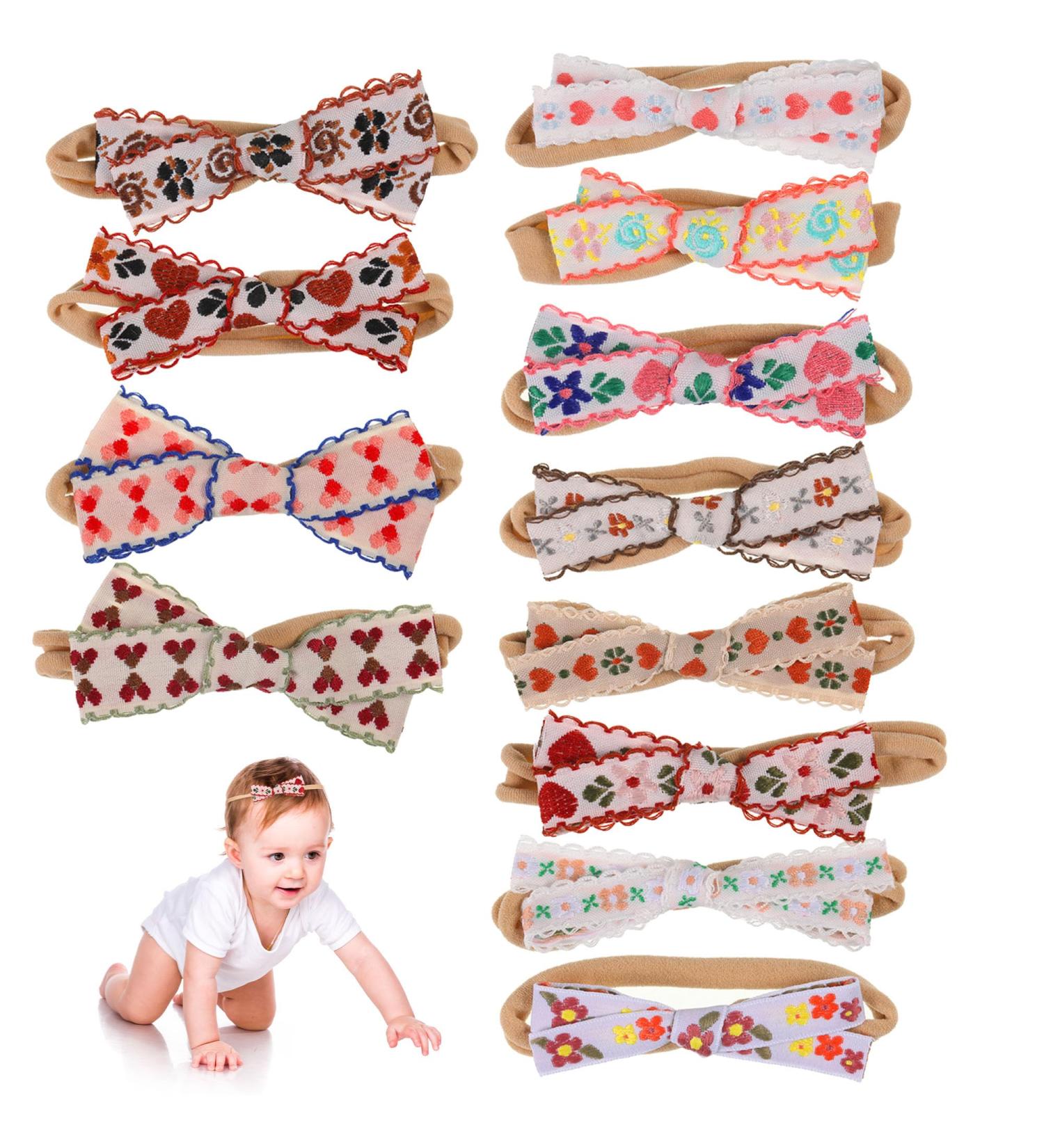 WUISOLQP 12 PCs Baby Girls Headbands Hair Bows Set - Flower Patterns, Handmade Soft Stretchy Nylon Hairbands for Newborns, Infants, Toddlers - Birthday, Christmas, Wedding Photography Hair Accessories - Buy Online on GoSupps.com