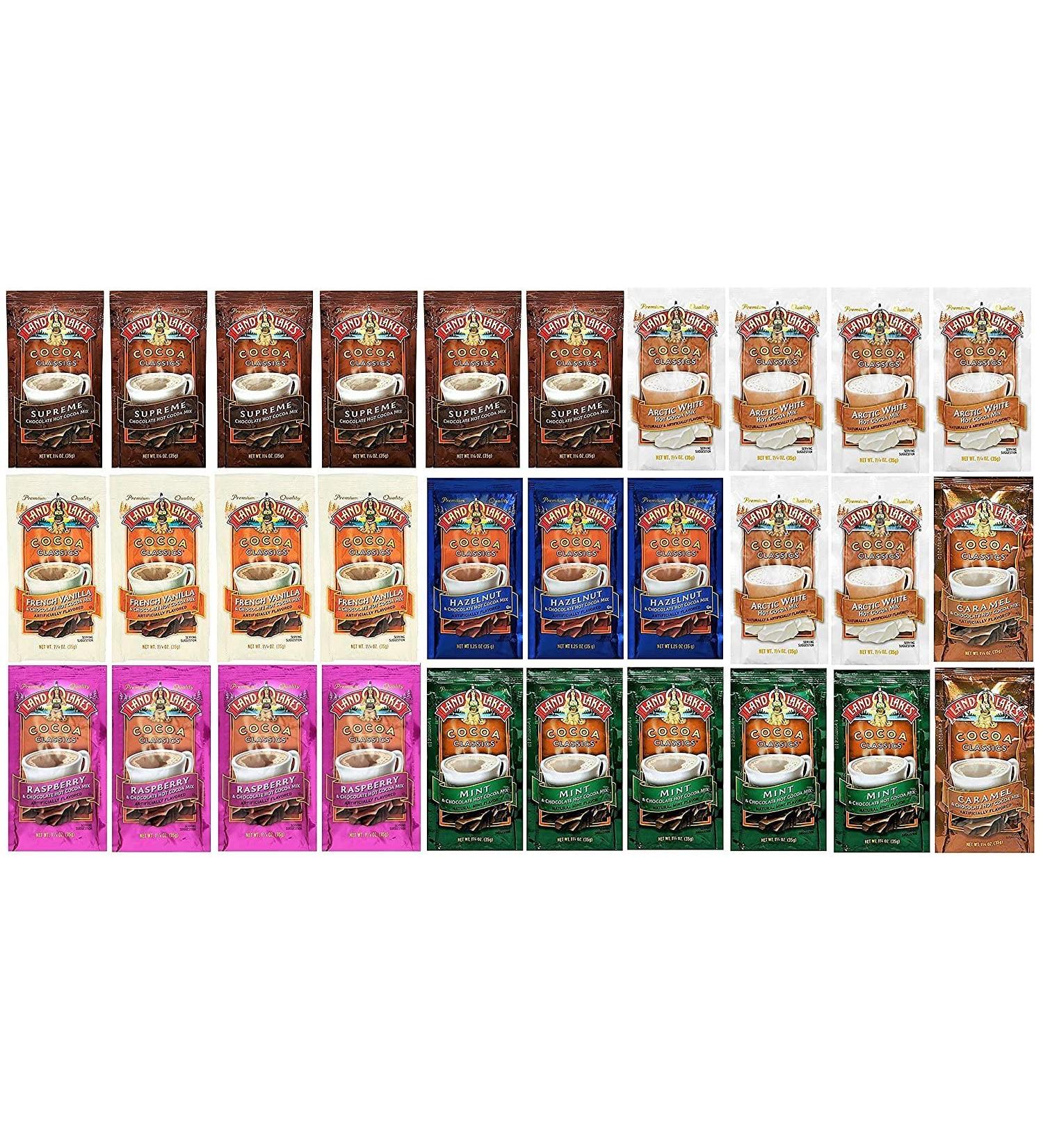 Land O'Lakes 7 Flavor Hot Cocoa Mix Gift Basket - 30 Pieces | Perfect Gifts for Family, Friends, Him, Her | 30 Count - Buy Online on GoSupps.com