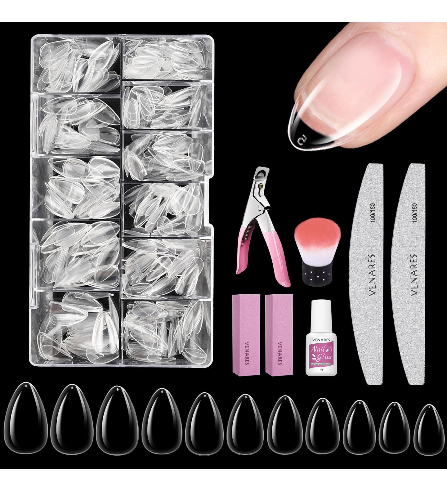 Venares 500-Piece Extra Short Almond Soft Gel Nail Tips Set with Adhesive & Tools - 11 Sizes Full Cover for Gel Nails - Buy Online on GoSupps.com