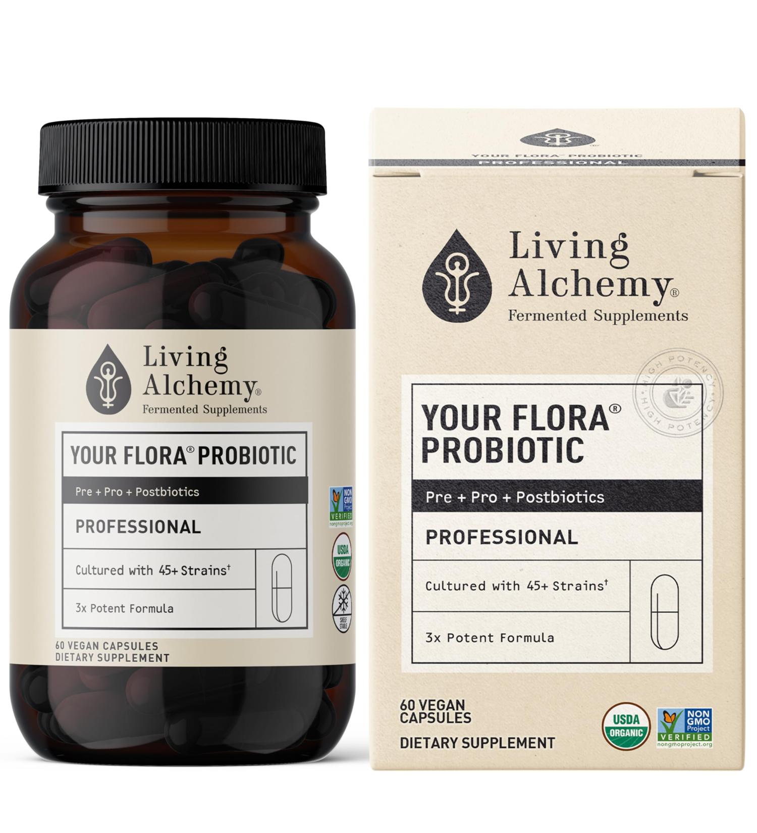 Living Alchemy Gut Health Supplements for Men & Women - Your Flora Probiotic Professional Digestion Supplement with Fermented Soybean Prebiotics Digestive Enzyme - Vegan Non-GMO 60 Pcs - Buy Online on GoSupps.com