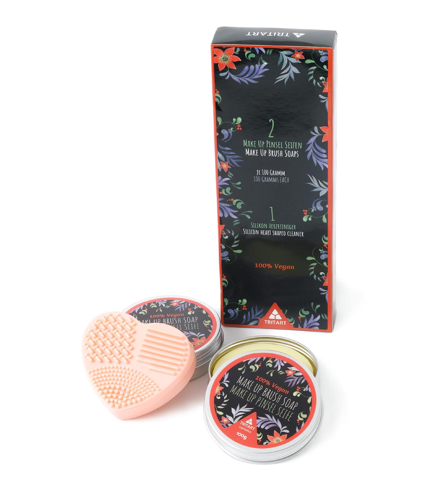 Professional Vegan Brush Cleaner Soap - 2 Pieces Set | 100g Cosmetics & Makeup Brush Soap + Silicone Cleaner by Tritart - Buy Online on GoSupps.com