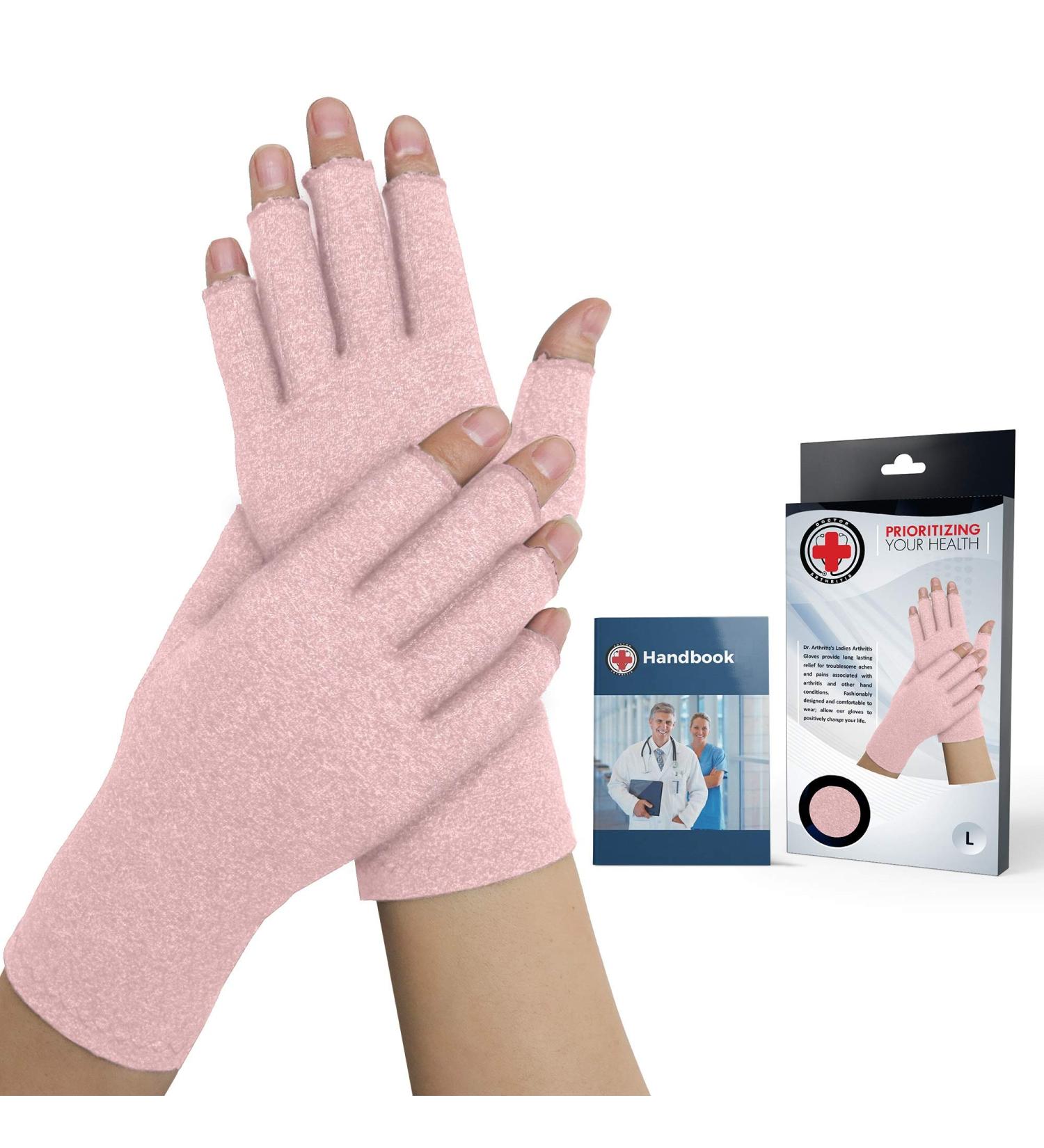 Compression Gloves for Arthritis Pain Relief - Doctor Developed for Women & Men - Pink (Open Fingertips) L - Buy Online on GoSupps.com
