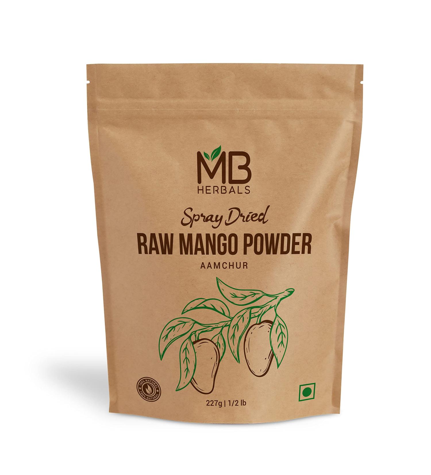 MB Herbals Amchur Powder | 8 oz / 0.5 LB | Dry Raw Mango Powder | Dry Green Mango Powder | Gluten Free | Non GMO, No Preservatives | 100% Pure & Natural Spice Seasoning for Indian cuisine