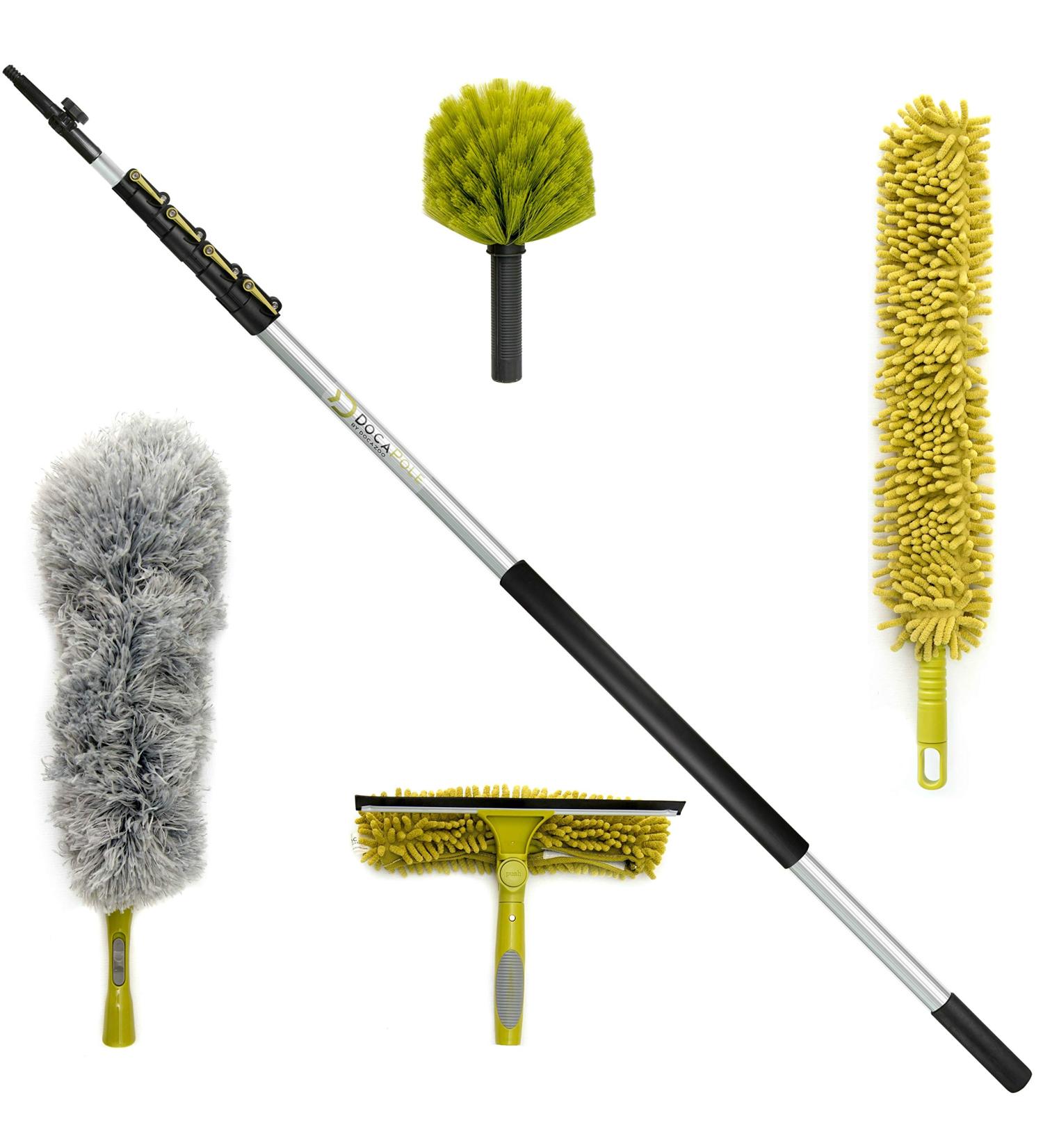 DocaPole 7-30 ft Telescoping Cleaning Kit with Squeegee, Washer & Dusting Attachments, Extendable Pole for Window, Cobweb, Microfiber, Fan cleaning - Buy Online on GoSupps.com