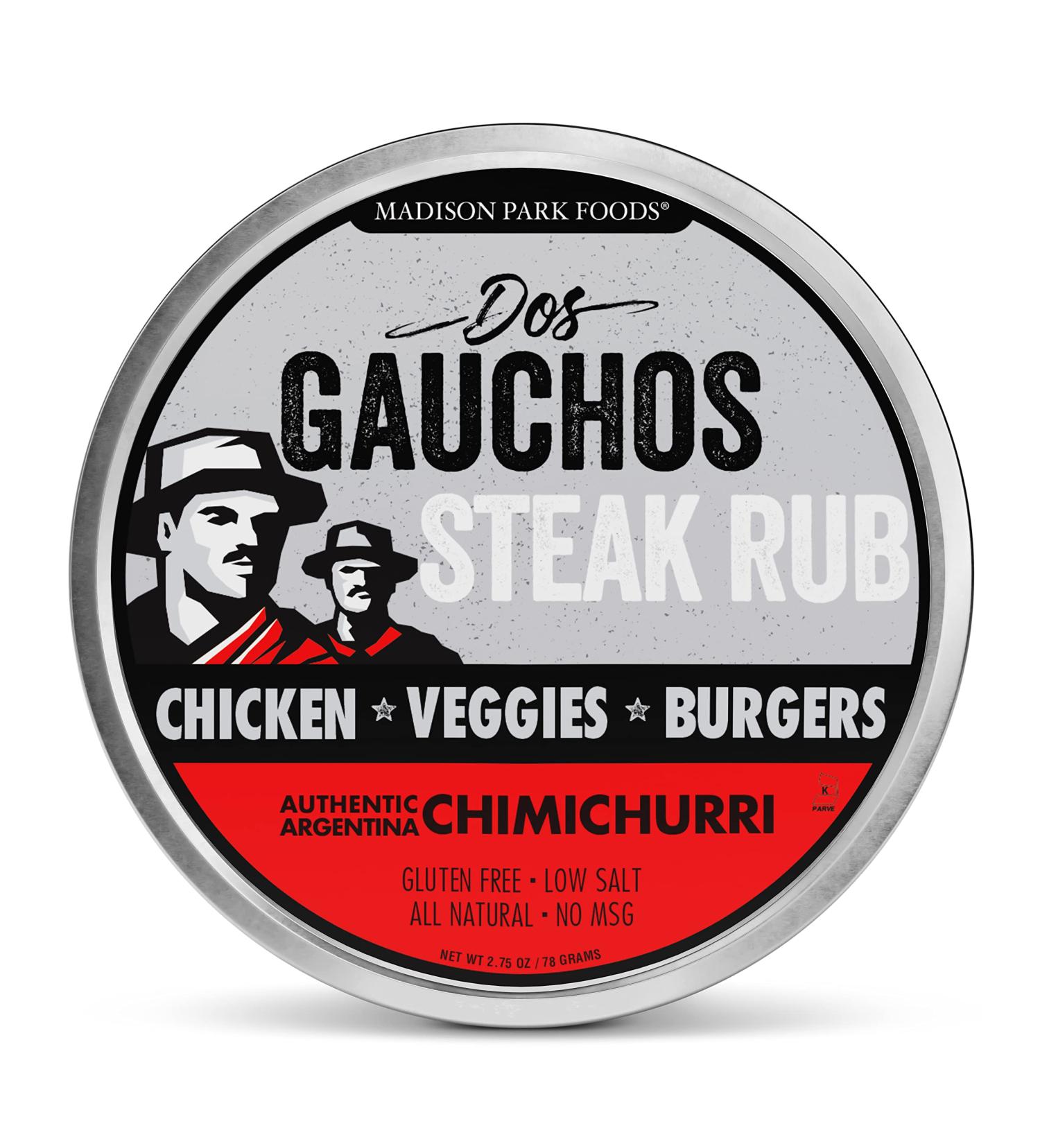 Dos Gauchos Argentina Steak Rub - Chimichurri Seasoning Dry Spice Blend - Authentic Marinade Mix - Grill, Smoke, Roast - Keto, Gluten Free, All Natural - Sugar Free, Low Salt, No MSG - 2.75 oz Tin - Buy Online on GoSupps.com