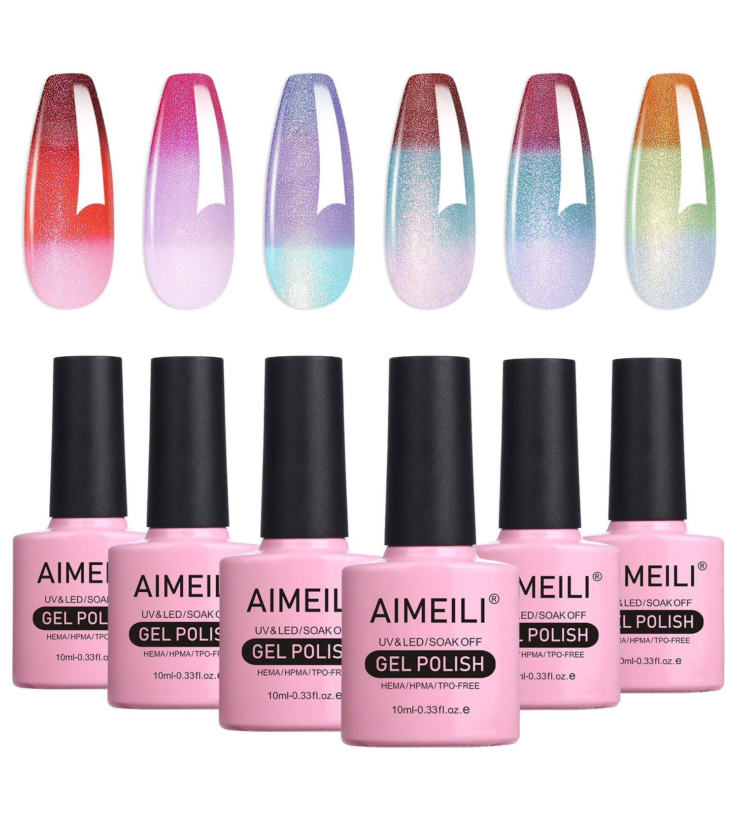 AIMEILI Chameleon Gel Nail Polish Set Thermal Polishes Shimmer Color Changing Gel Polish Kit Soak-Off UV/LED for Nail Art Salon DIY Home Easy to Apply 10ml - Gift Kit 66 KIT6-66 - Buy Online on GoSupps.com
