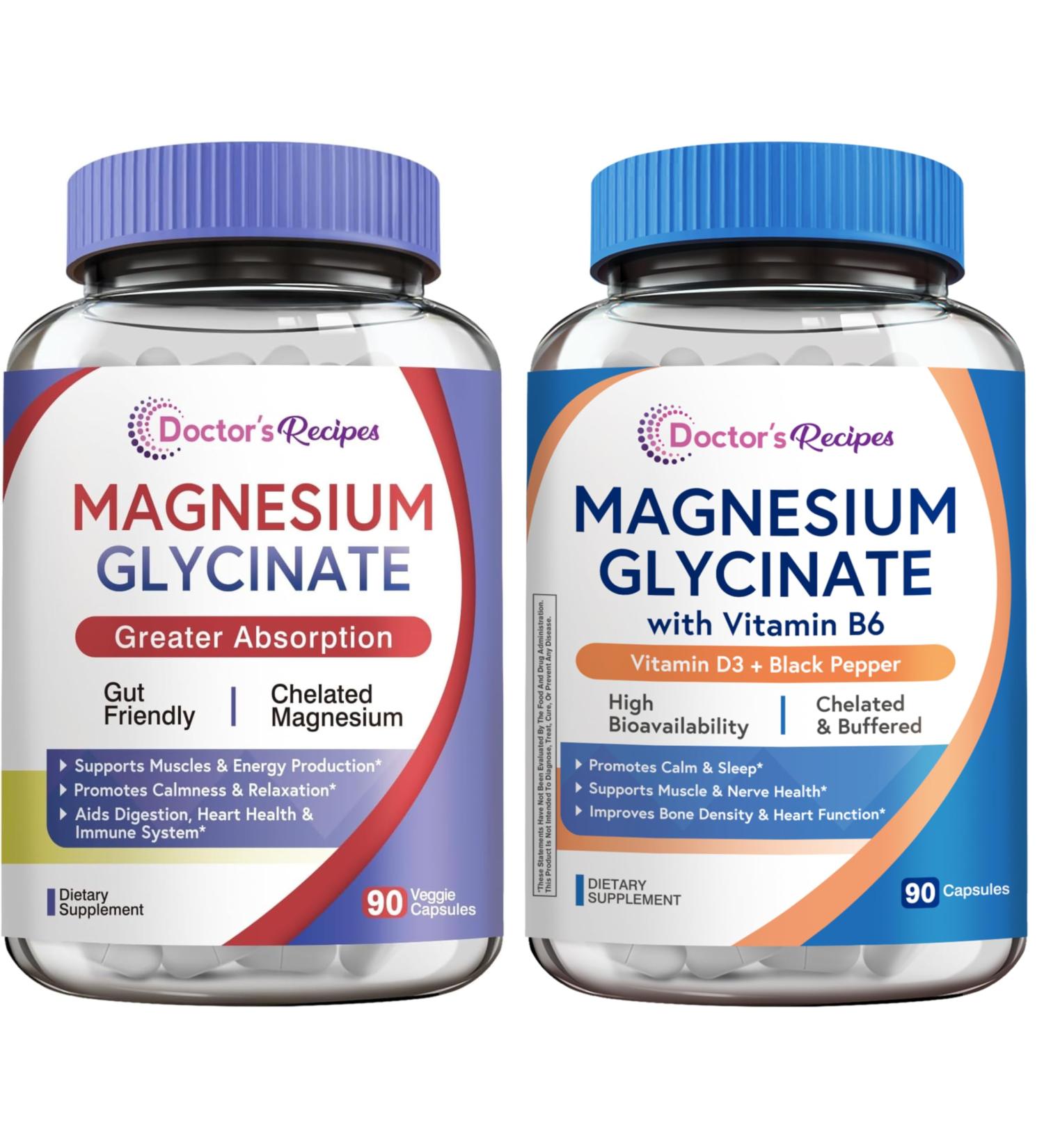 Doctor's Recipes Magnesium Glycinate 100mg 90 Capsules and Magnesium Glycinate 420mg 90 Capsules - Buy Online on GoSupps.com