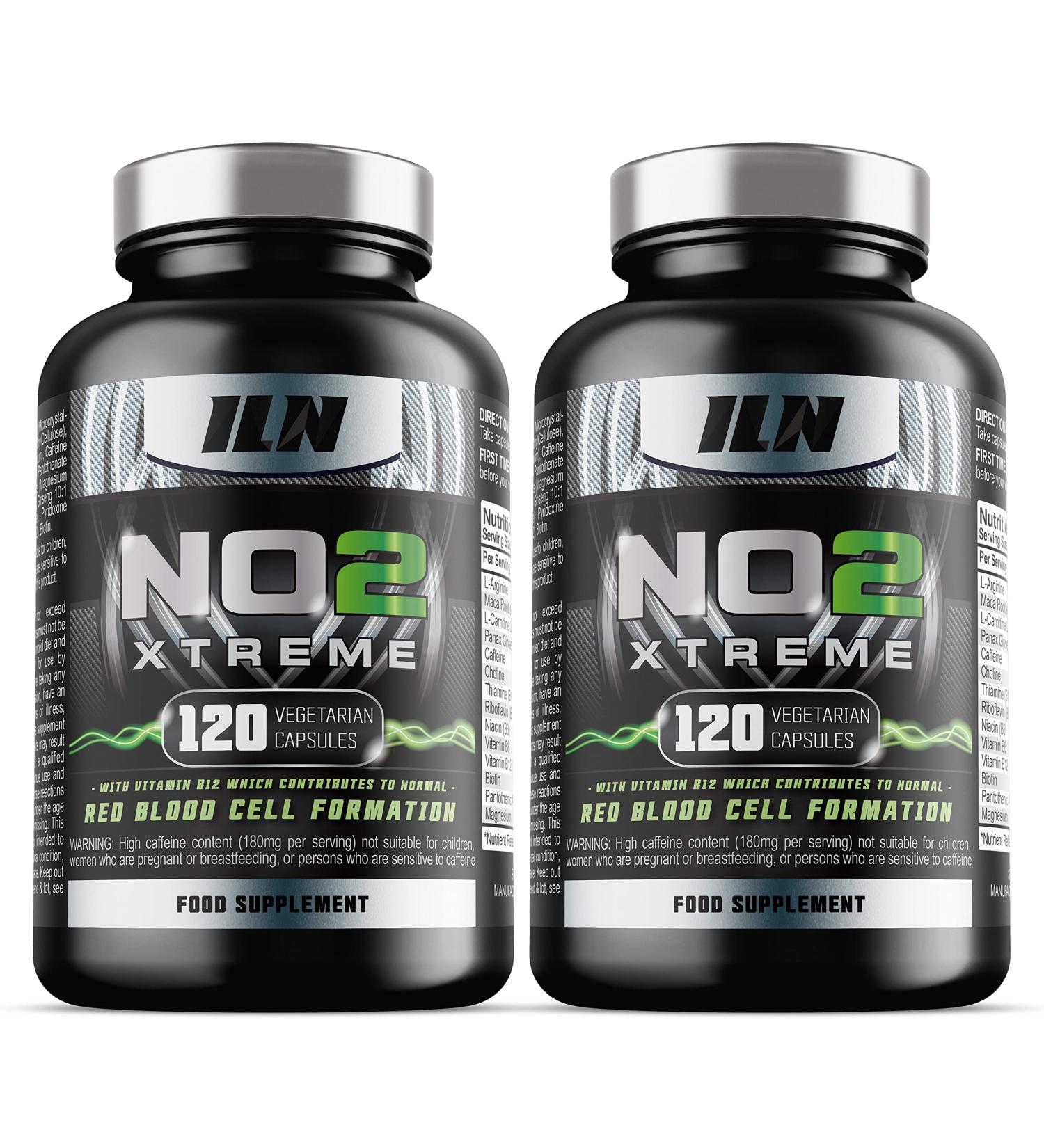 NO2 Xtreme - Nitric Oxide Supplement - Pump Pre Workout Tablets - with L Arginine Niacin and Caffeine - Vegetarian & Vegan Nitric Oxide Supplements for Men and Women (240 Capsules) 120 count (Pack of 2) - Buy Online on GoSupps.com