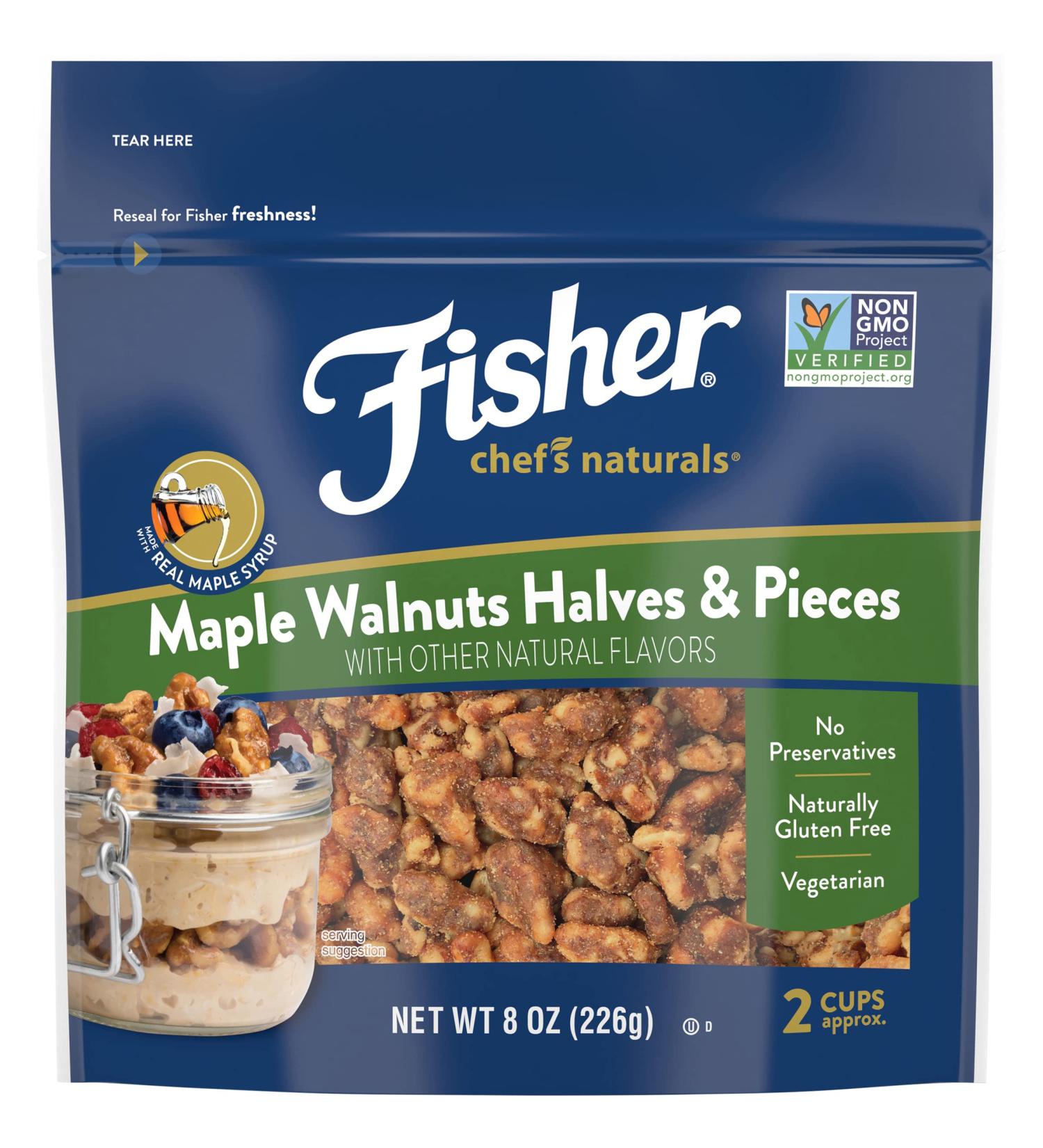 FISHER Chef's Naturals Maple Walnuts Halves & Pieces - 8 oz | Gluten Free, Non-GMO, Keto, Paleo - Vegan Friendly | Pack of 1 - Buy Online on GoSupps.com