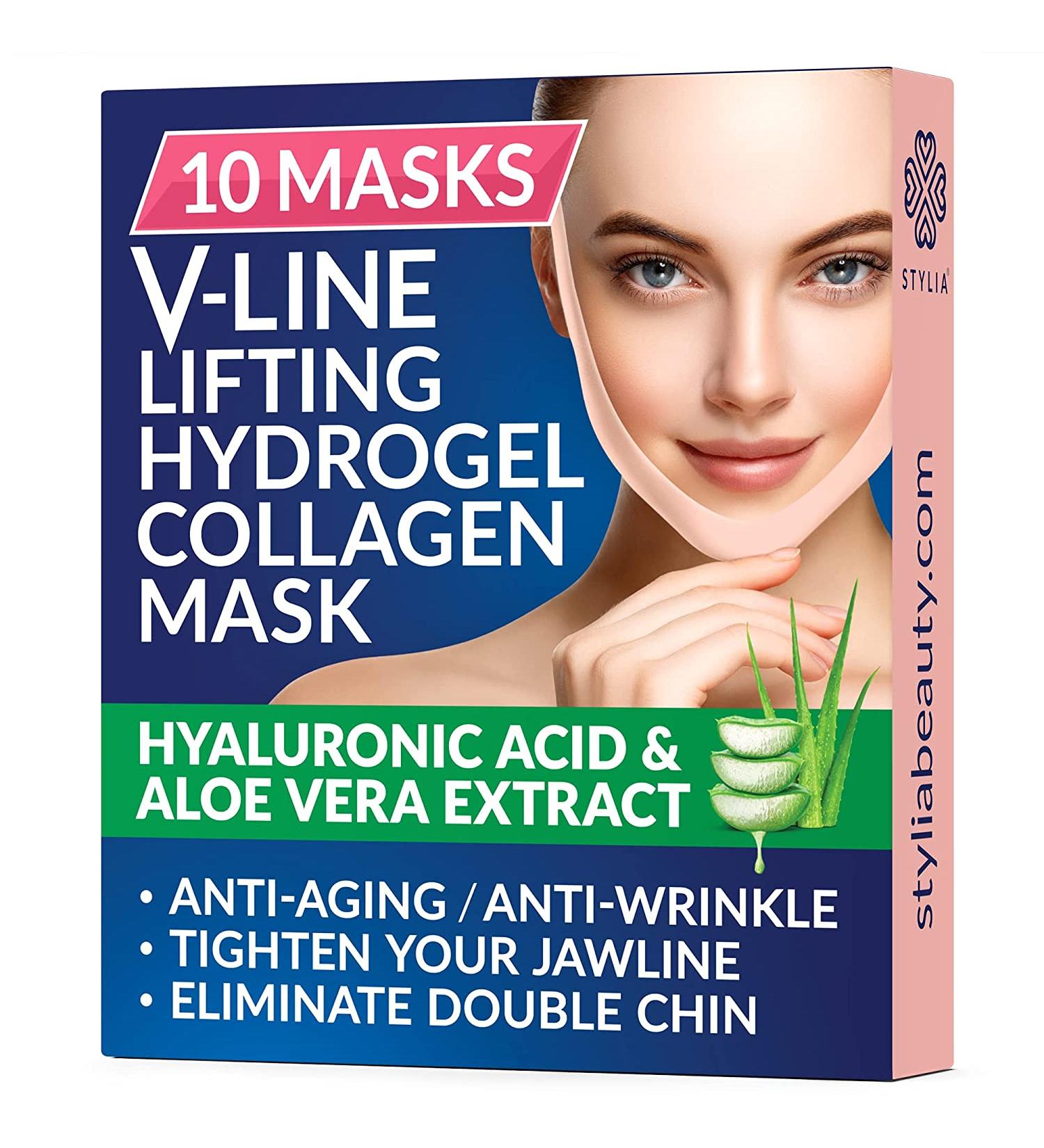 V Line Shaping Face Masks - 10 Piece Double Chin Reducer with Aloe Vera - Anti-Aging Hydrogel Collagen Mask for Contouring and Firming Face Lift - Buy Online on GoSupps.com