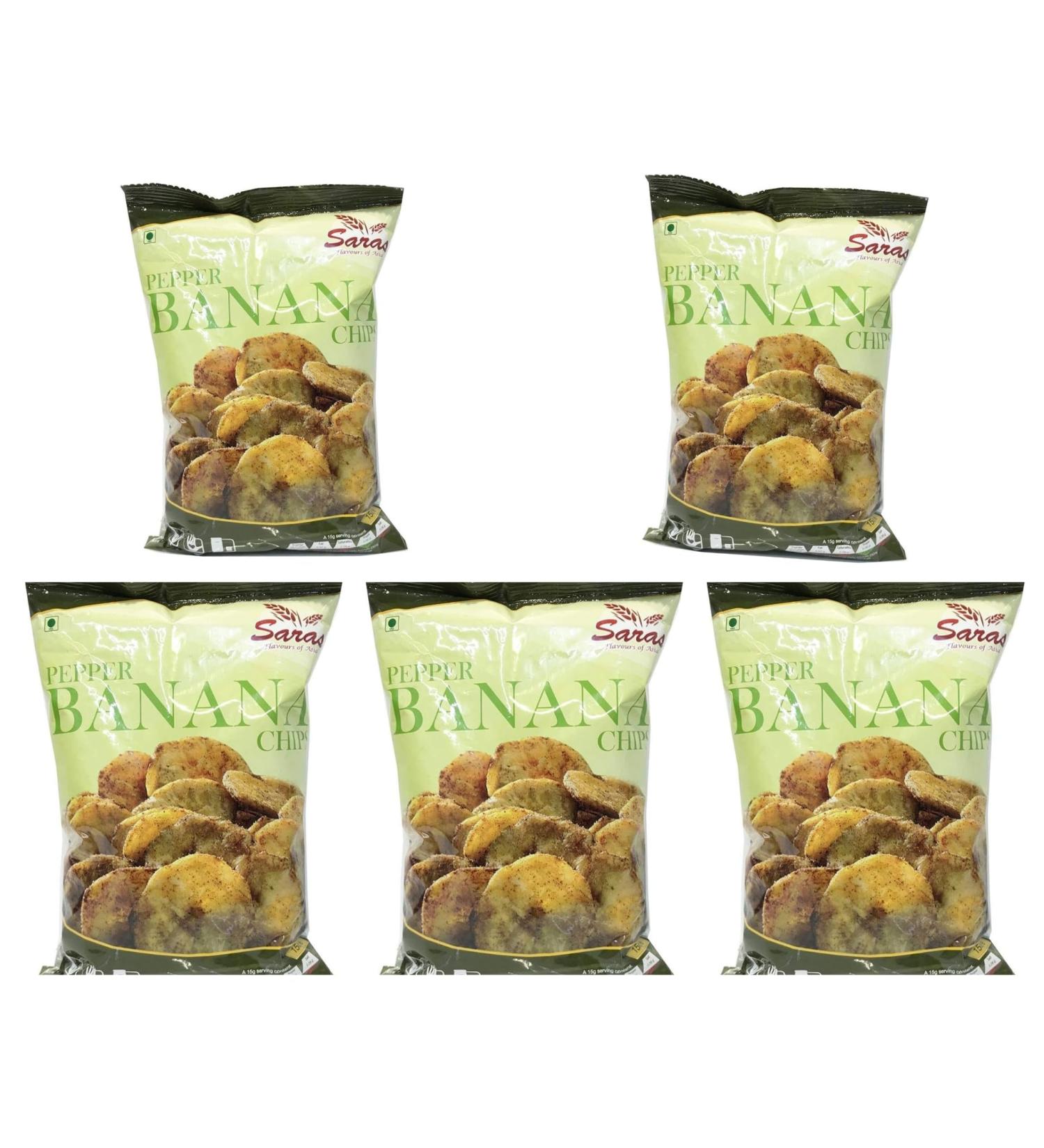 Saras Pepper Banana Chips 200g (Pack of 5) | Spiced to Perfection South Indian Snack | Crispy Delight with Authentic Flavour - Buy Online on GoSupps.com