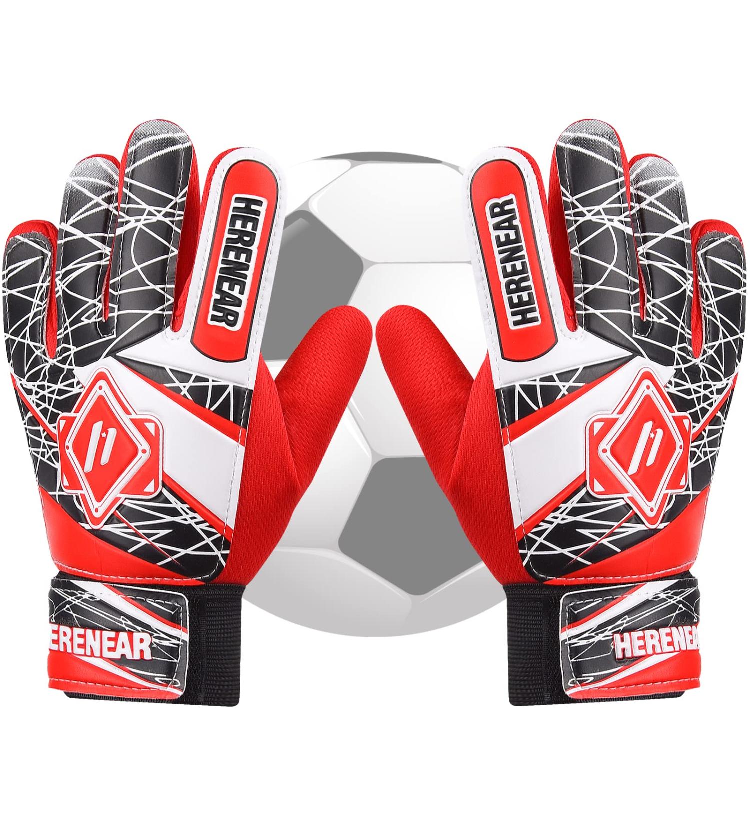 Buy Herenear Children's Goalkeeper Gloves | Junior Football Gloves with Fingersave | Non-Slip Grip & Red Design - Buy Online on GoSupps.com