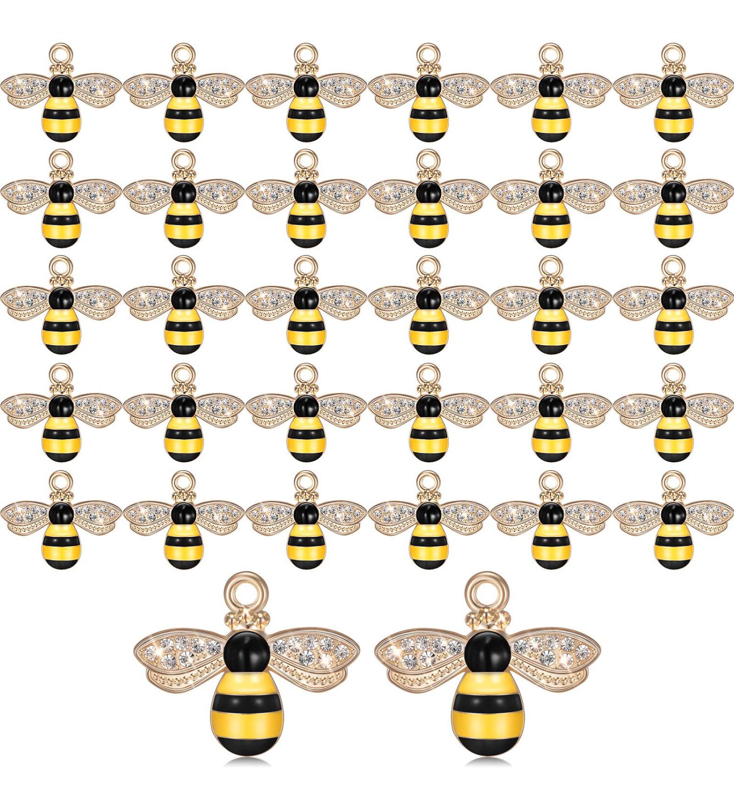 32pc Bee Charm Pendants with Rhinestone for Jewelry Making - DIY Craft Earring, Necklace, Bracelet - Buy Online on GoSupps.com