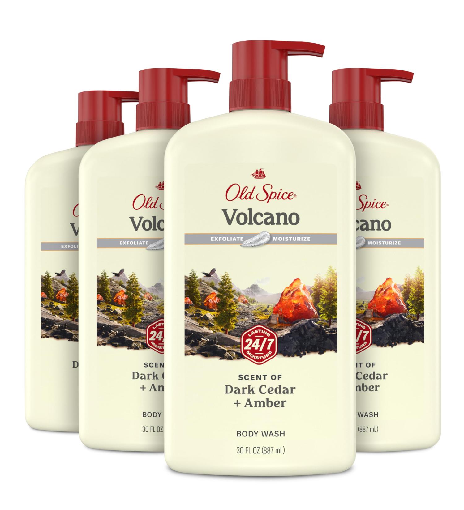 Old Spice Cleansing Body Wash for Men, 24/7 Shower Fresh with Lasting Scent, Exfoliate & Moisture, Gentle on Skin, Vitamin B3, Volcano with Dark Cedar + Amber Scent, 30 oz (Pack of 4) Revitalizing with Charcoal 30 Fl Oz (Pa  - Buy Online on GoSupps.com