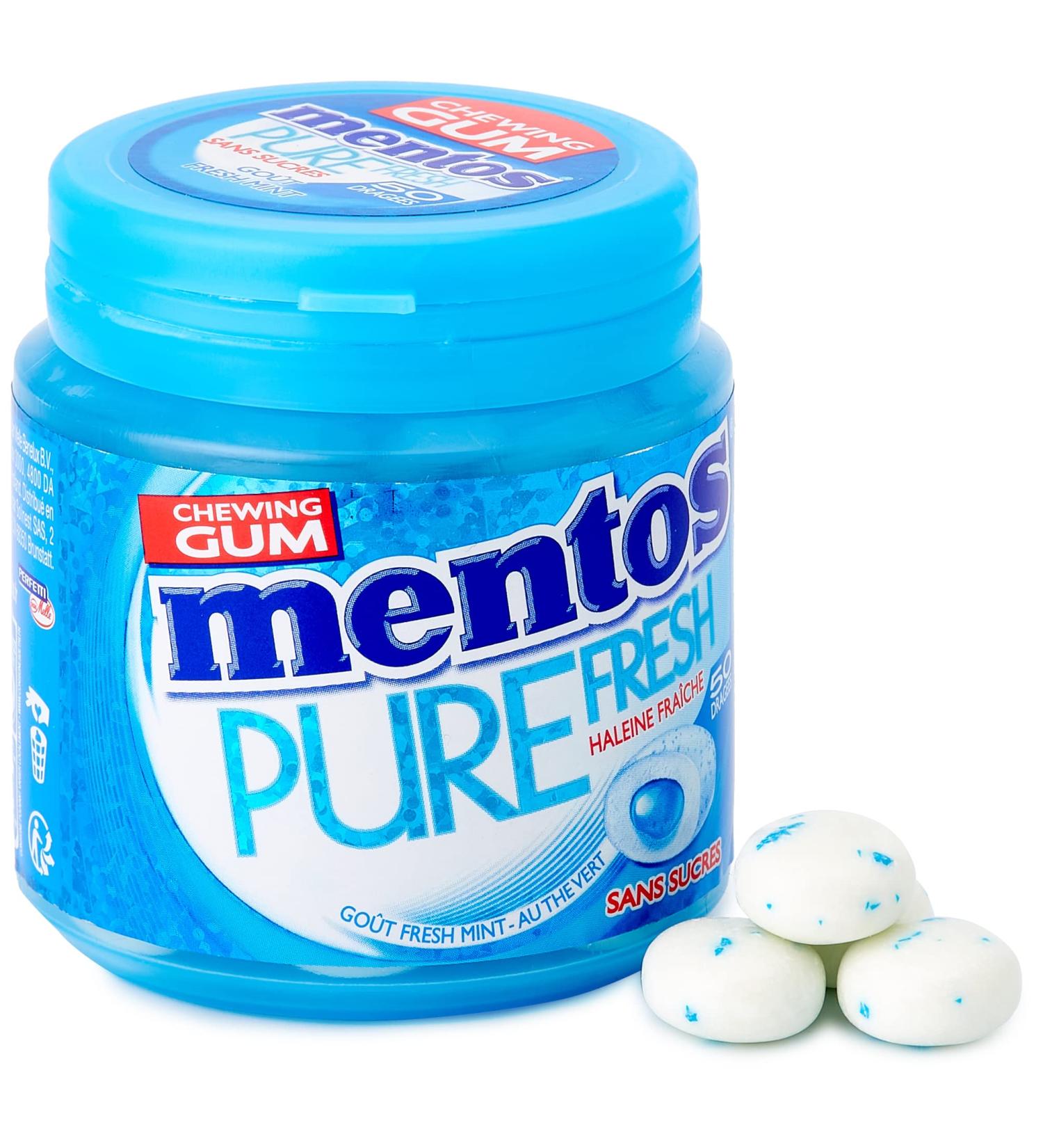 Mentos - Chewing Gum Mentos Pure Fresh Mint Fragrance - Sugar-free Chewing Gum - Green Tea - Long Lasting - Fresh Breath - Box of 50 Sugars 100g - Buy Online on GoSupps.com