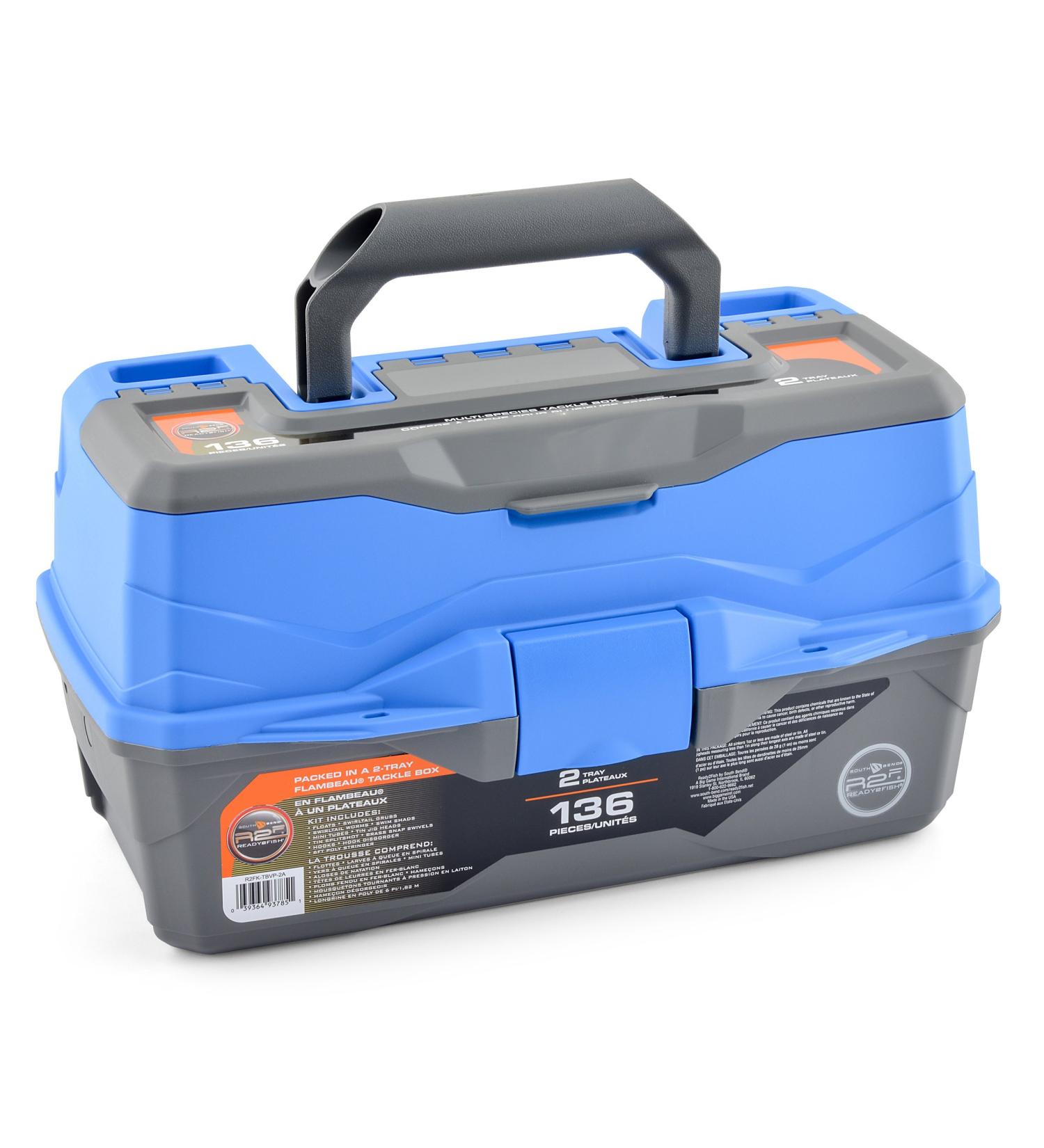 Ready2Fish Fishing Tackle Box Organizer with Tackle Included, 2 Tray, 136 piece, Blue