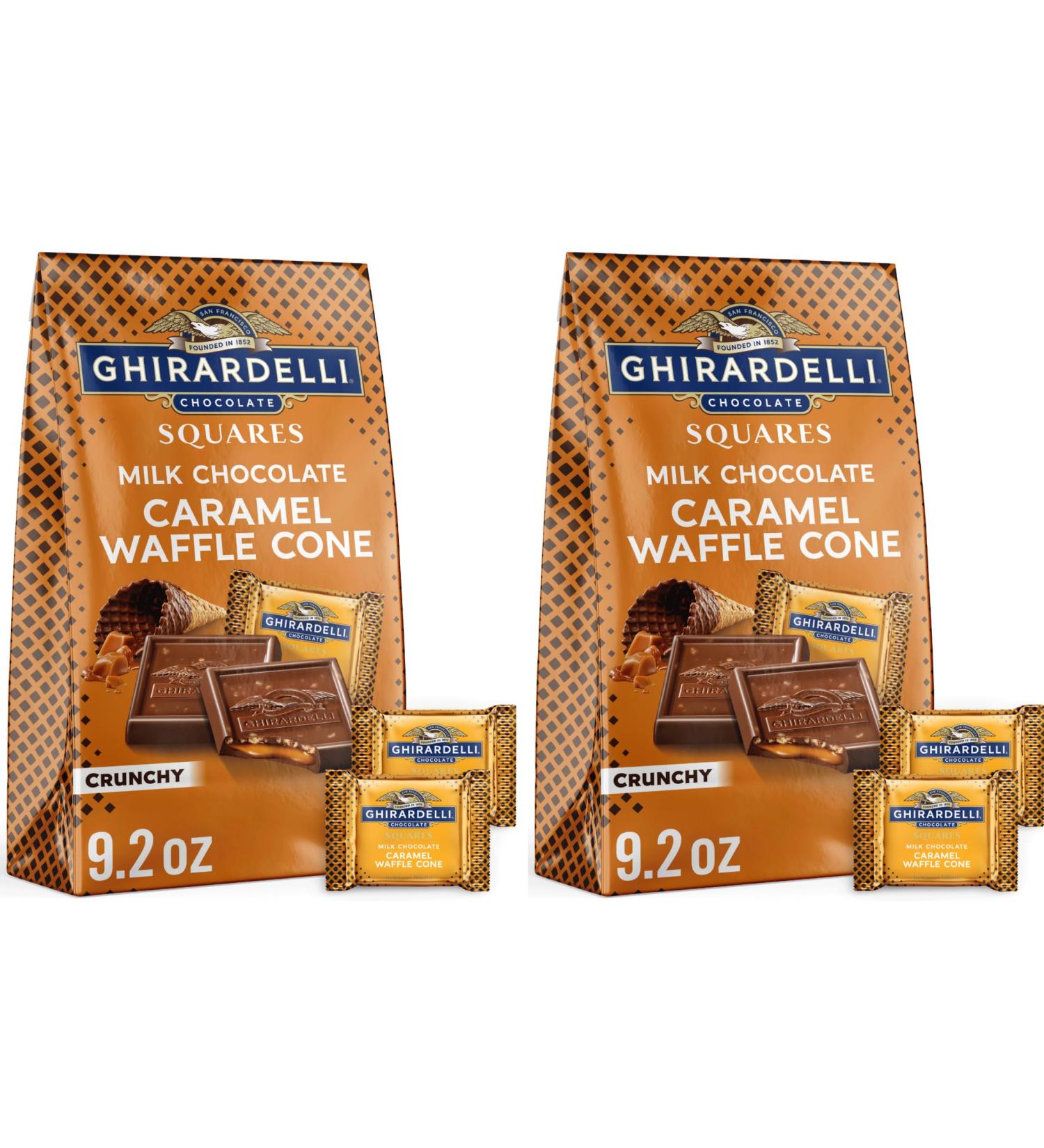 GHIRARDELLI Milk Chocolate Caramel Waffle Cone Squares 9.2 oz Bag (Pack of 2) Bundle With Snack Scout Lunch Bag - Buy Online on GoSupps.com