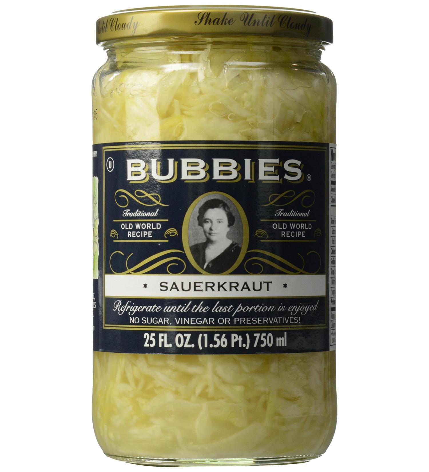 Bubbies Sauerkraut - 25 oz | Probiotic Rich Fermented Cabbage | Natural and Delicious - Buy Online on GoSupps.com
