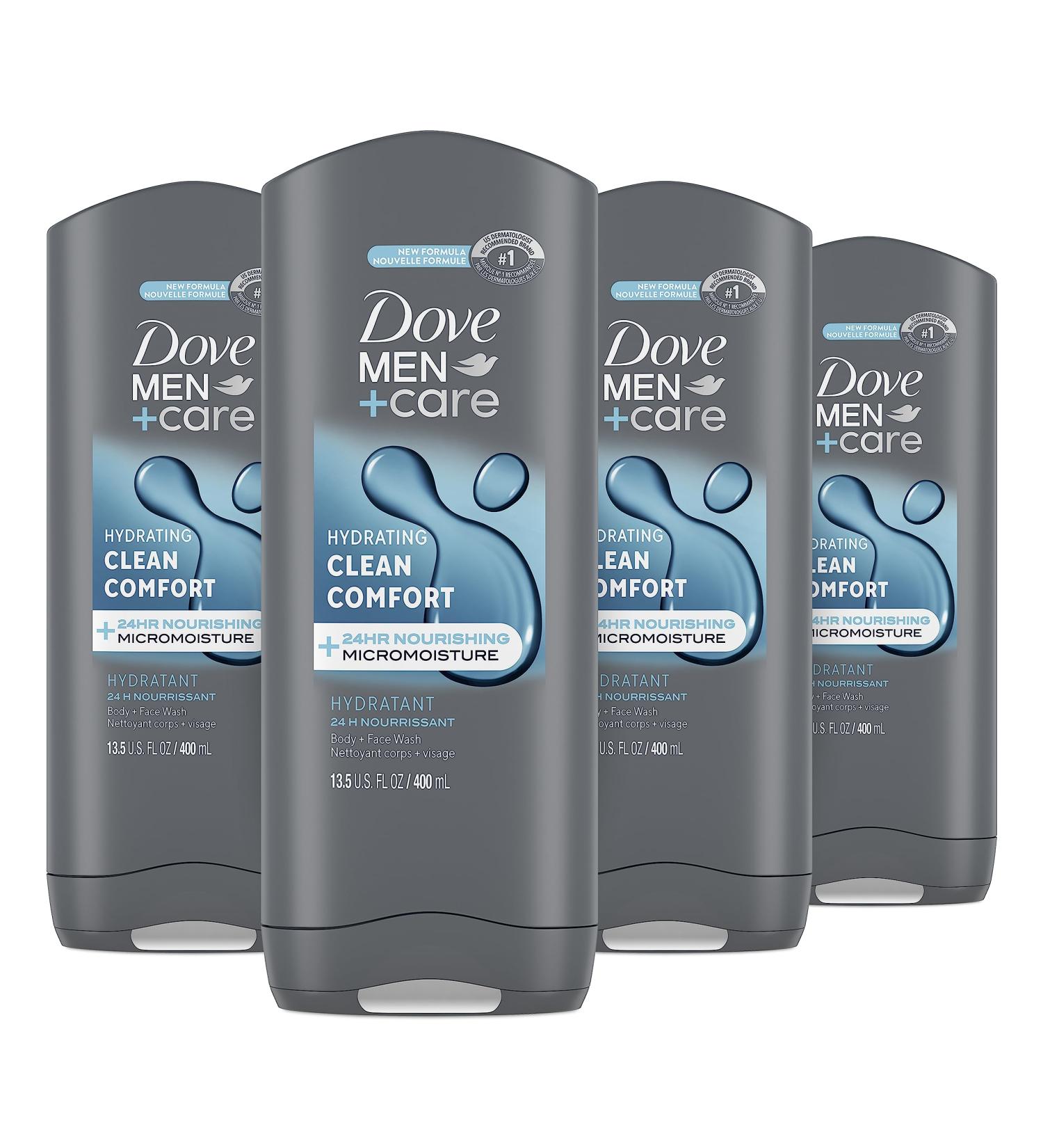 Dove Men+Care Body + Face Wash Clean Comfort Hydrating with 24hr Nourishing Micromoisture Technology 400ml Pack of 4 400 ml (Pack of 4) Body and Face Wash - Buy Online on GoSupps.com