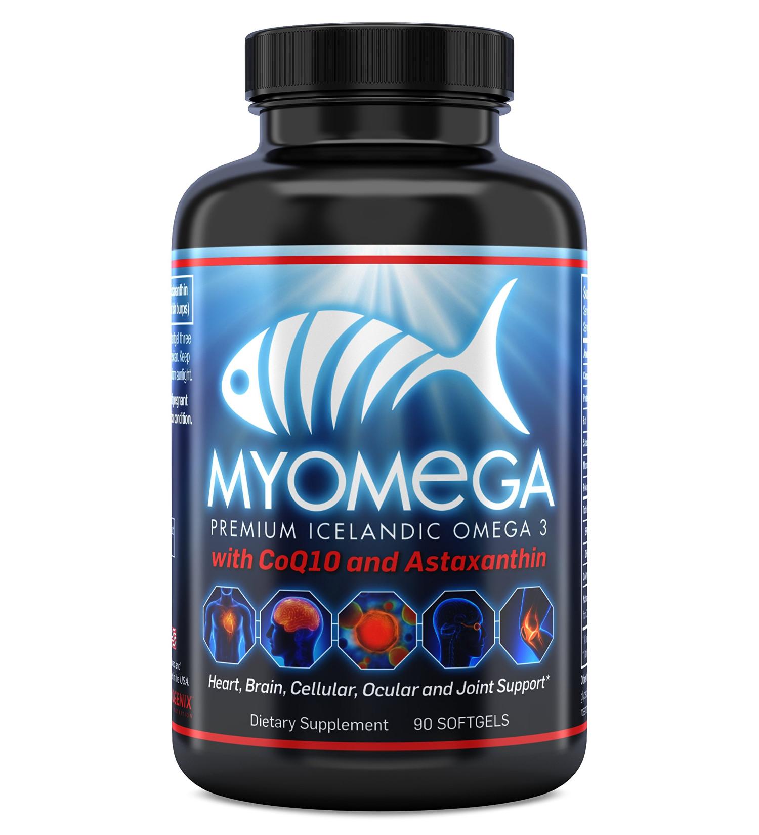 Myogenix Myomega Premium Icelandic Omega 3 with Co-Q10 and Astaxanthin Omega 3 Supplement to Support Brain Joint and Heart Health Powerful Antioxidant 90 Softgels (1200mg) 90 count (Pack of 1) - Buy Online on GoSupps.com
