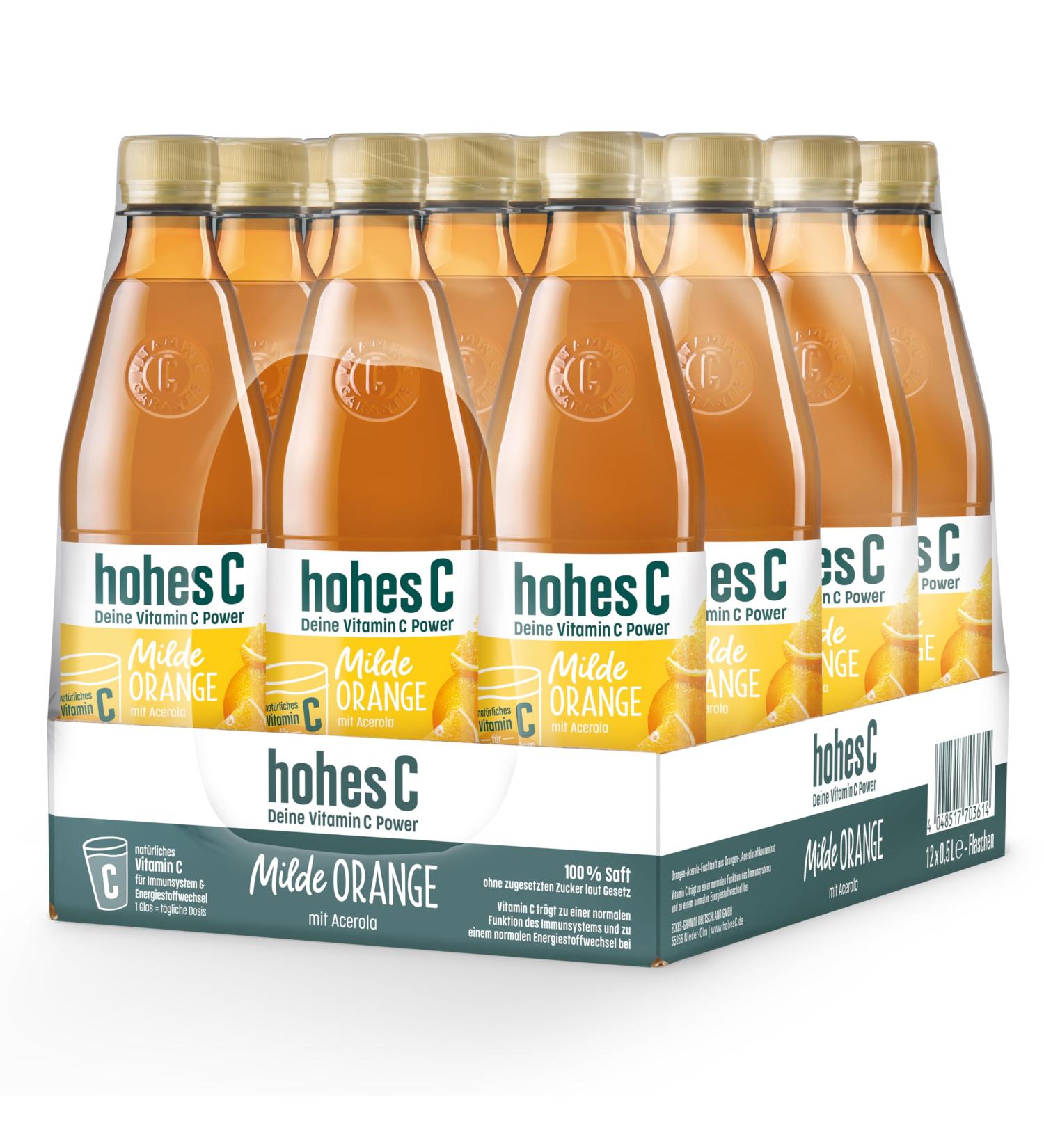 hohes C Mild orange 12 x 05 l 100 juice orange juice vitamin C without added sugar less acid vegan with recycled PET - Buy Online on GoSupps.com