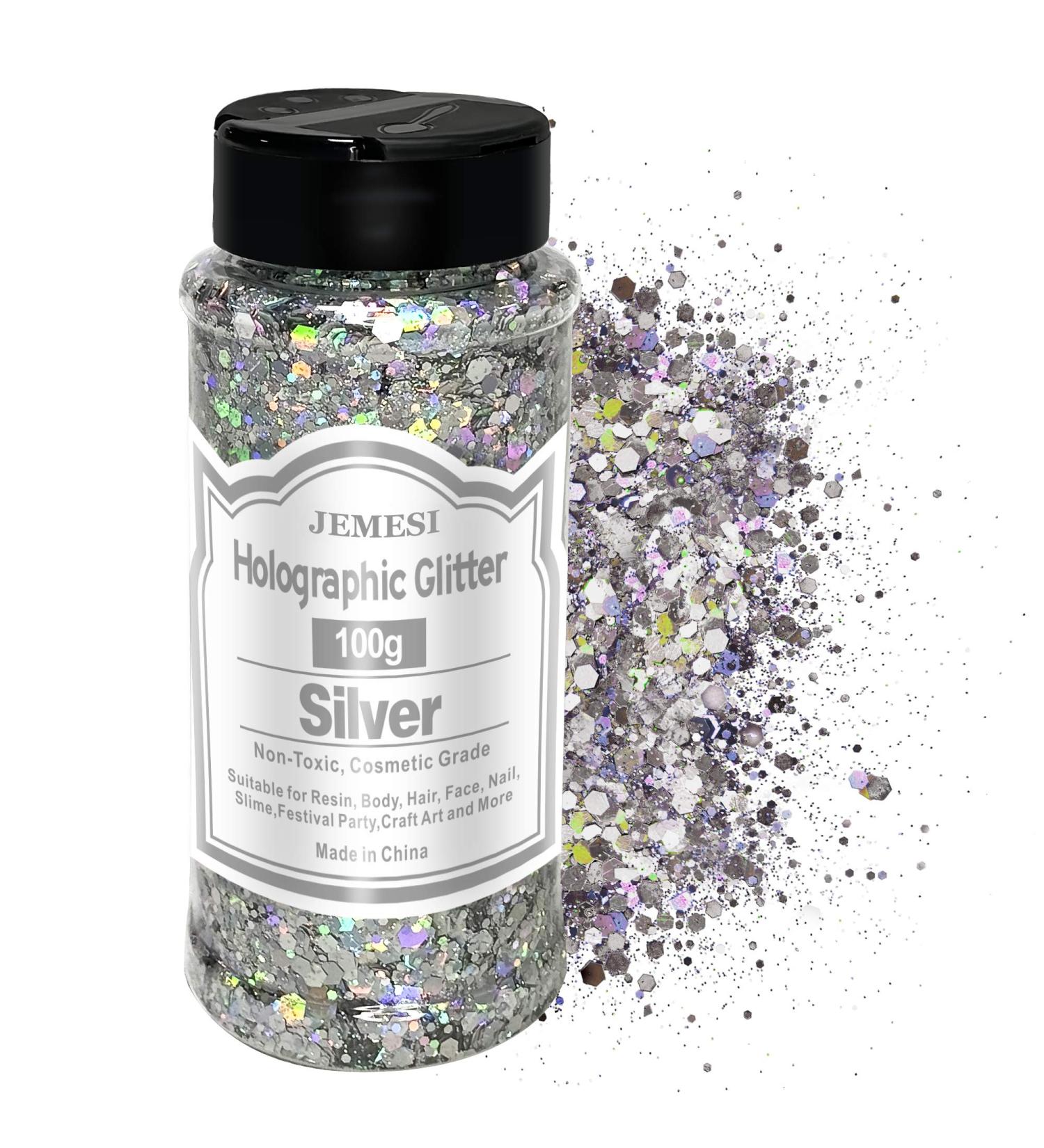 Buy HOLOGRAPHIC Chunky Glitter 100g - Silver Craft Glitter for Resin Face Nail Body Slime & Festival Art - International Shipping Available - Buy Online on GoSupps.com