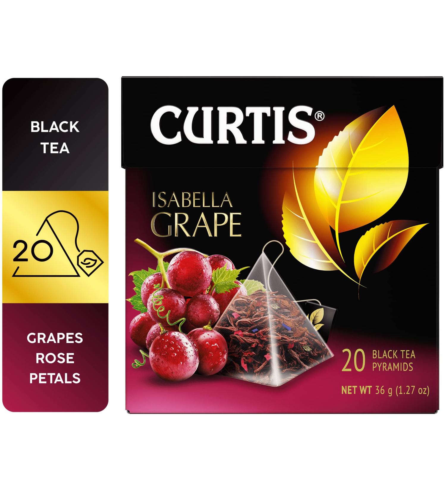 CURTIS TEA ISABELLA GRAPE TH NOIR DE CEYLAN M LANG DES RAISINS ET DES P TALES DE FLEURS 20 PYRAMIDES MAILLE INDIVIDUELLE - Buy Online on GoSupps.com