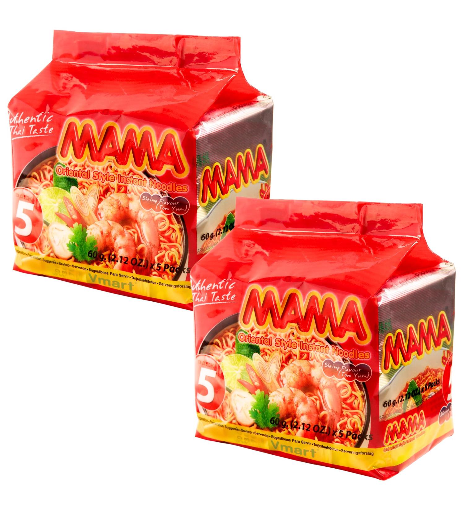 MAMA Tom Yum Shrimp Noodles 60g Pack of 10 - Delicious Thai Flavors Hot & Spicy Noodles w/Shrimp Tom Yum Soup Base No Trans Fat w/Fewer Calories Than Deep Fried Noodles - Buy Online on GoSupps.com