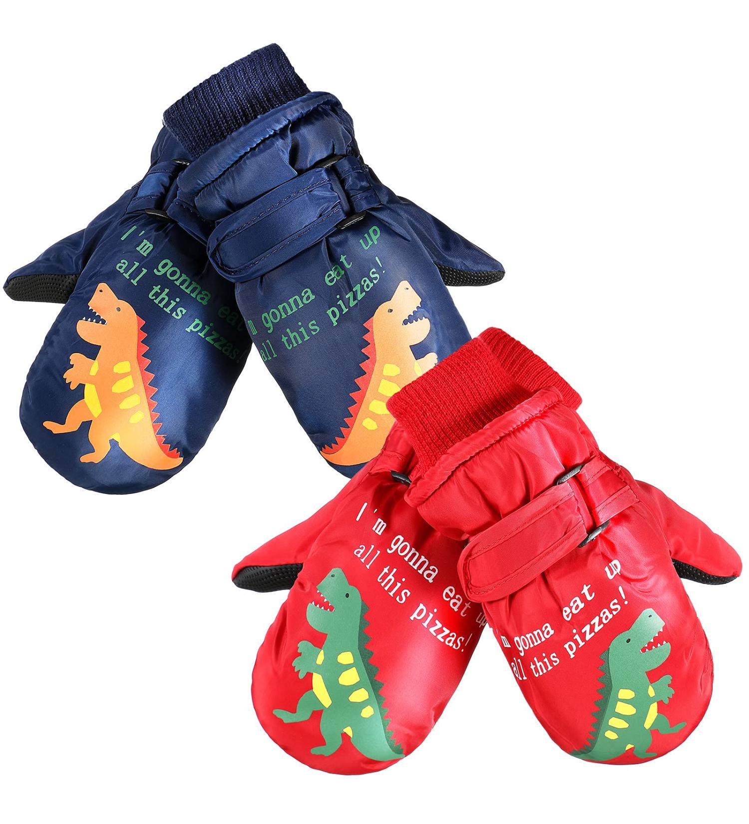 SATINIOR Toddler Waterproof Fleece Ski Gloves for Ages 2-5 | Red & Navy Blue | Breathable Long Cuff Kids Mittens for Winter Snow Activities - Buy Online on GoSupps.com