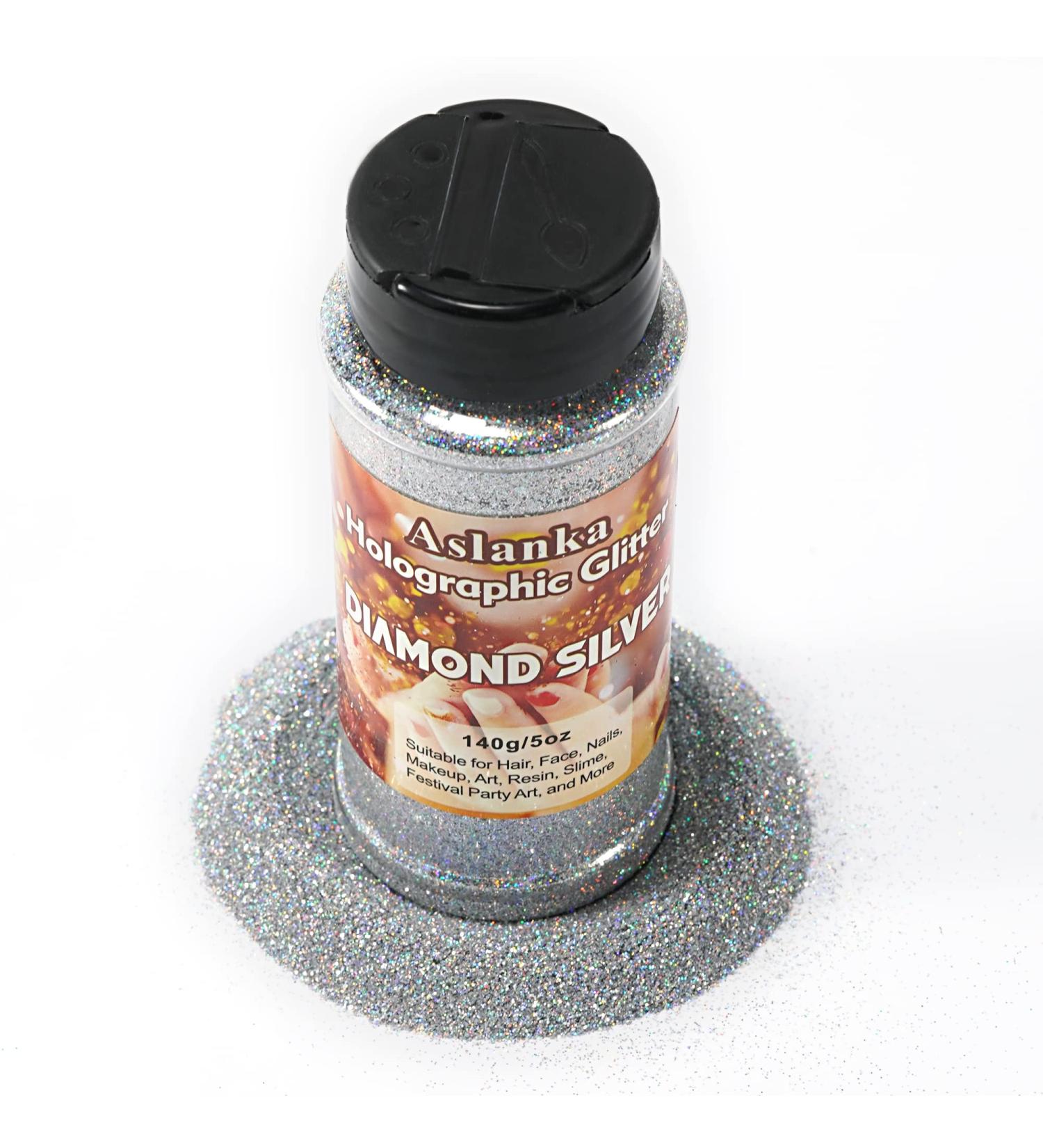 Buy Aslanka 140g Holographic Glitter Powder - Diamond Silver & Colorful Iris for Nail Art Epoxy Resin DIY Projects - Buy Online on GoSupps.com