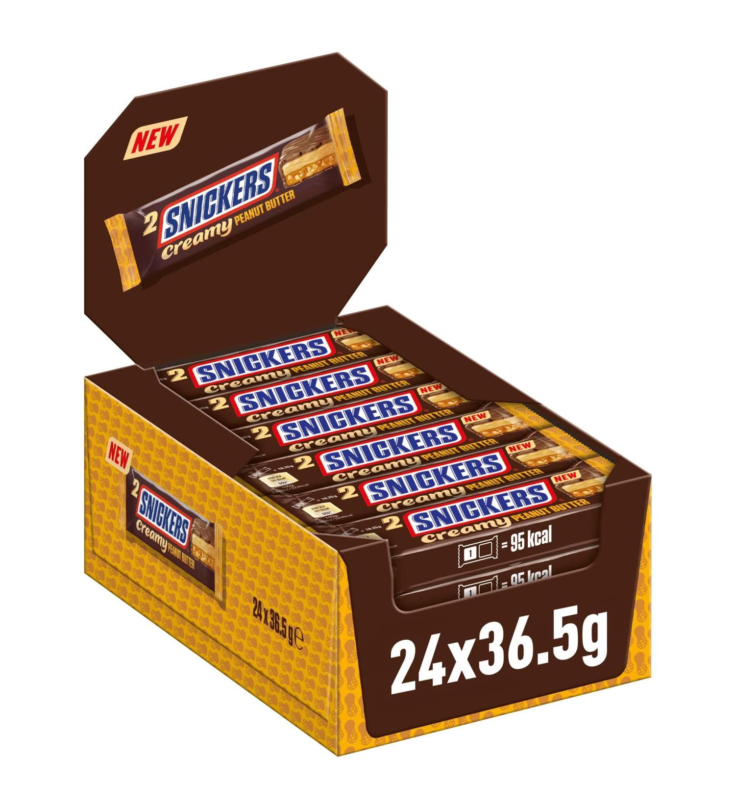 Snickers Creamy Peanut Butter - Milk Chocolate with Peanut Butter Caramel & Peanuts | 24 Double Bars (36.5g each) - 876g Total - Buy Online on GoSupps.com