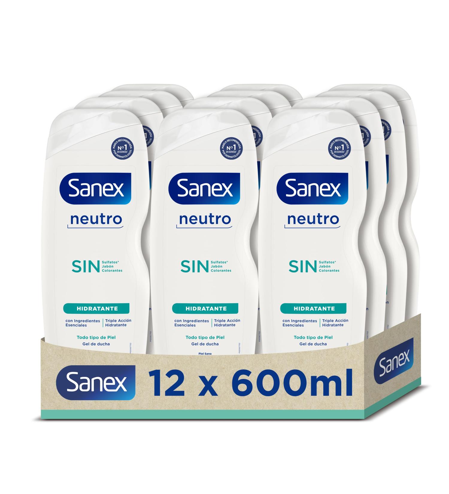 Sanex Sanex Neutral Moisturizing Body Wash 600ml Pack of 12 with Essential Ingredients 0% Sulfates* 0% Soap and 0% Colors for All Skin Types Lasting Hydration Triple Action Technology