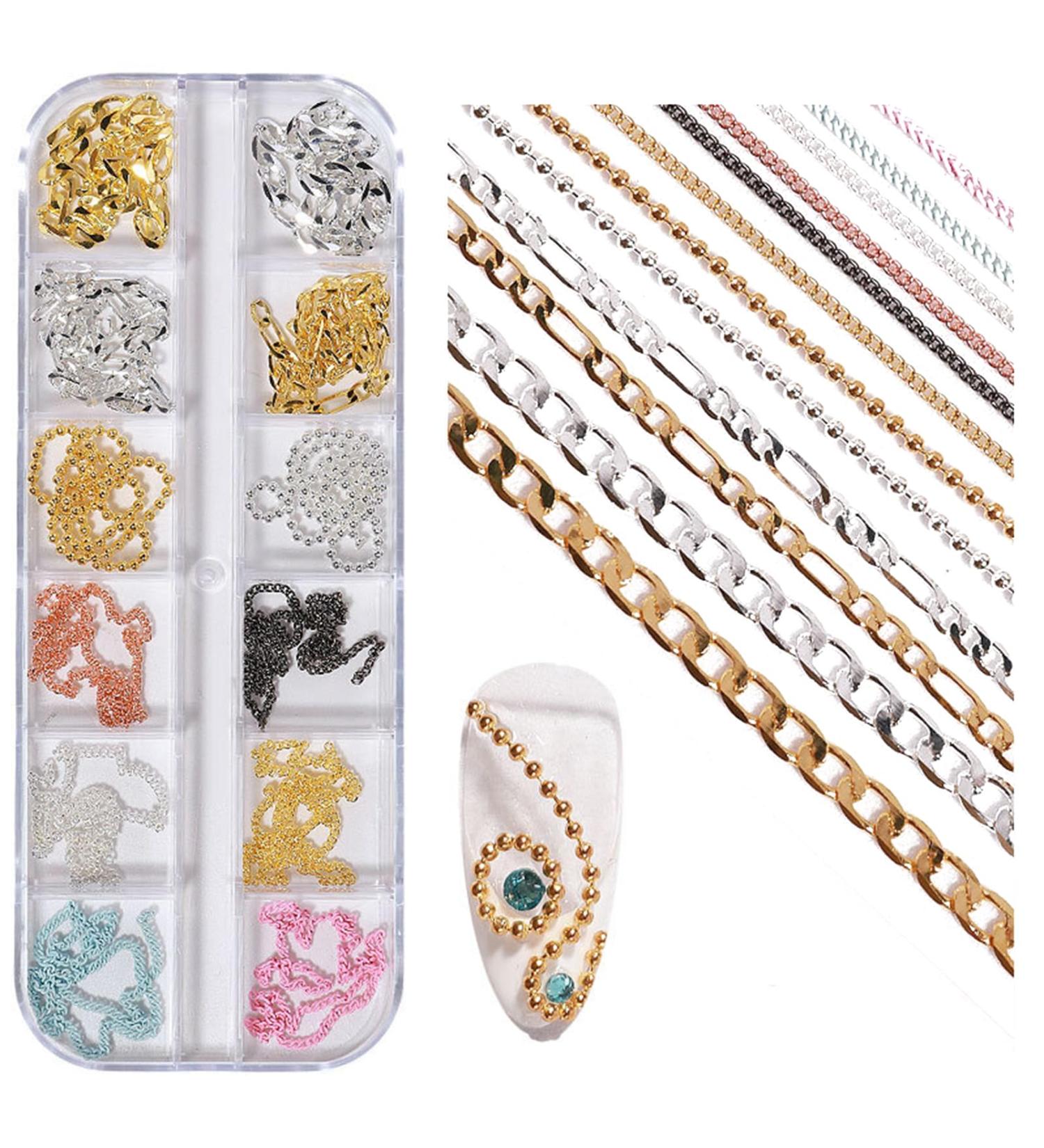 NICENEEDED 12 Strips Metal Nail Art Chains Nail Jewelry Chains with Box Alloy Nail Chains Punk Nail Charms Nail Ornament Chain Nail Jewels Nail Art Studs for Nail Salon - Buy Online on GoSupps.com