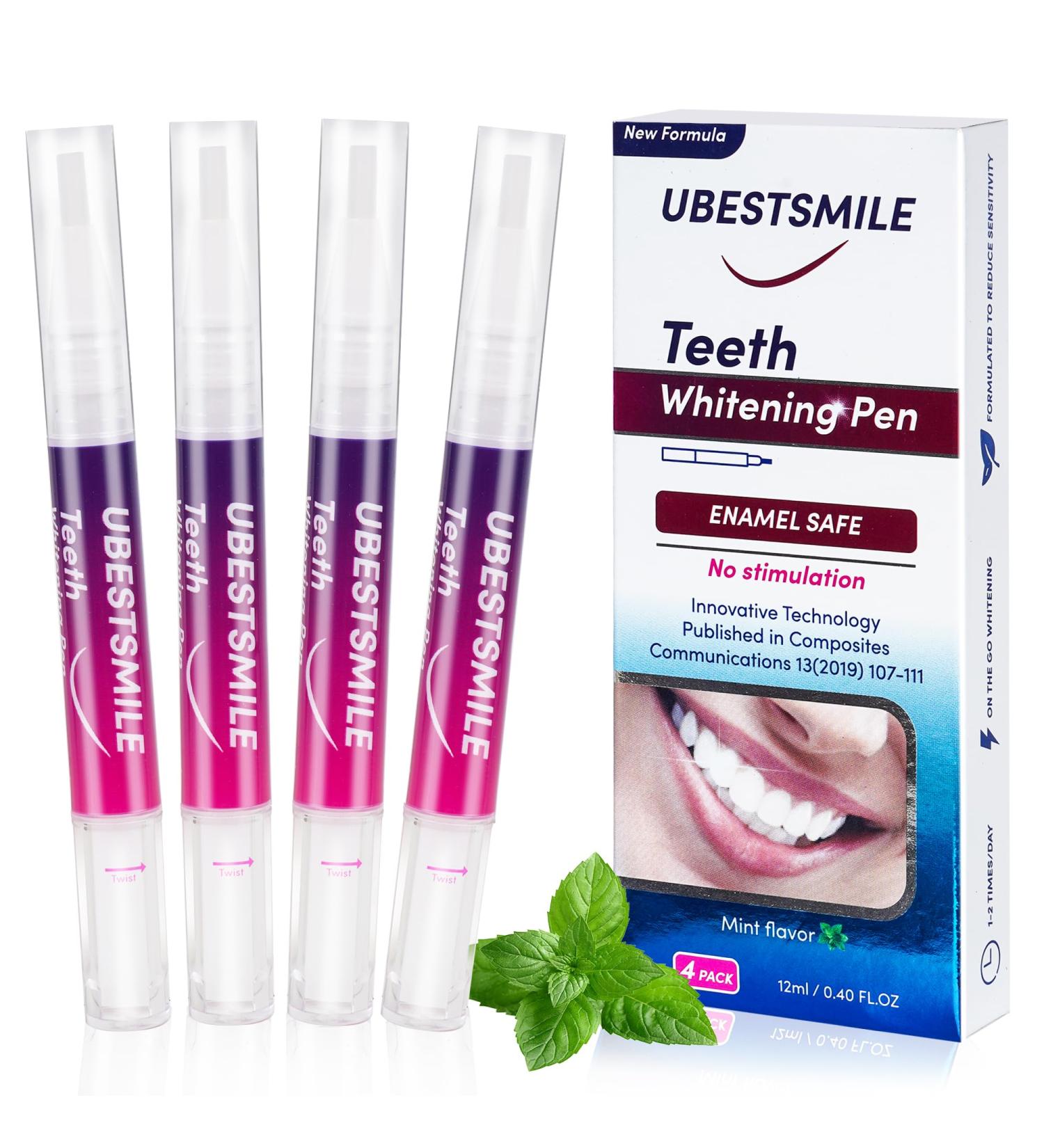 Teeth Whitening Pen (4 Pcs) - Effective Stain Removal Painless Travel-Friendly Mint Flavor | 40+ Uses - Buy Online on GoSupps.com