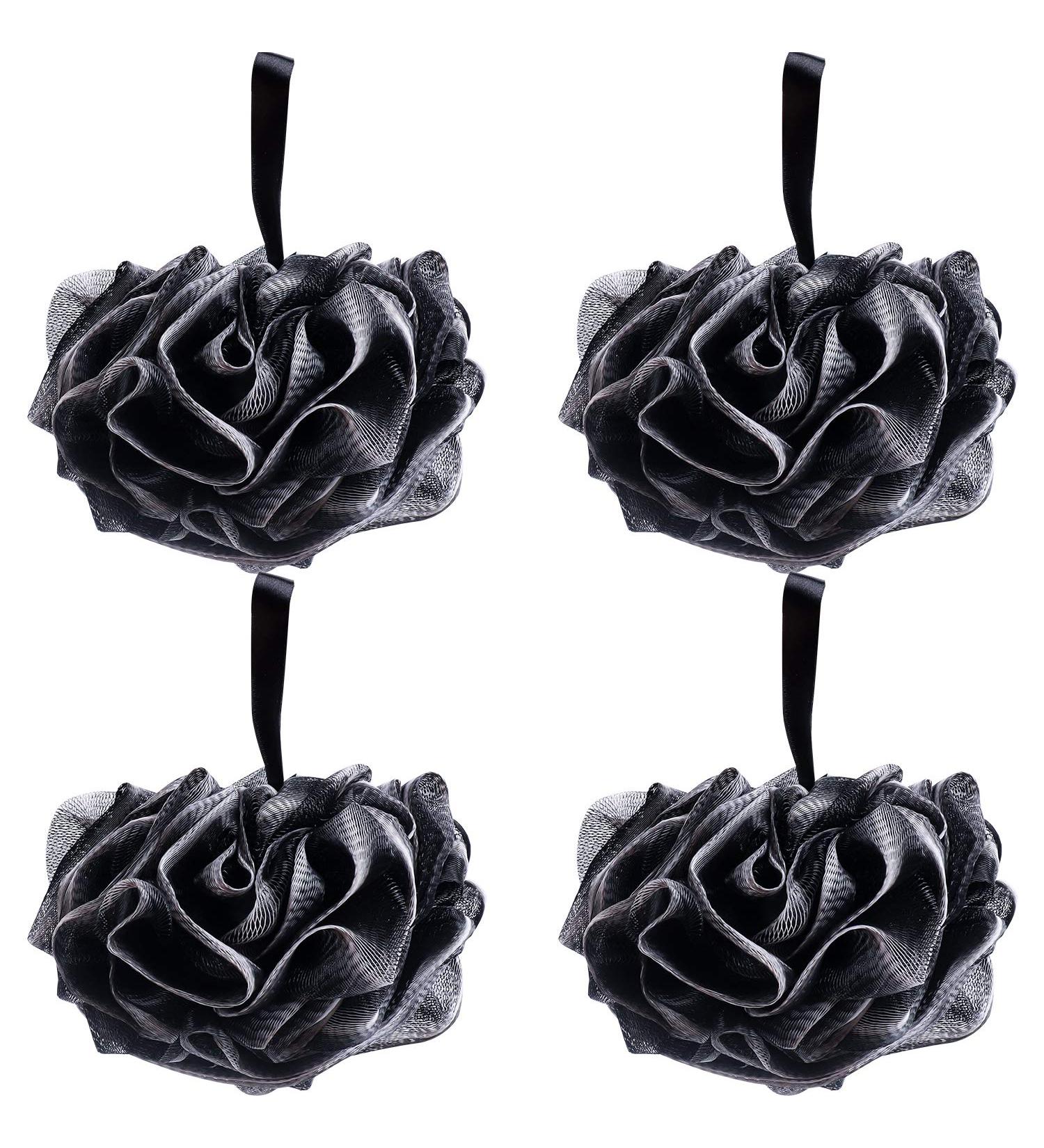 Umitive 4Pcs Black Mesh Loofah Body Exfoliating Brush Set - Shower Sponge Bath Poufs for Comfortable Bathing - Buy Online on GoSupps.com
