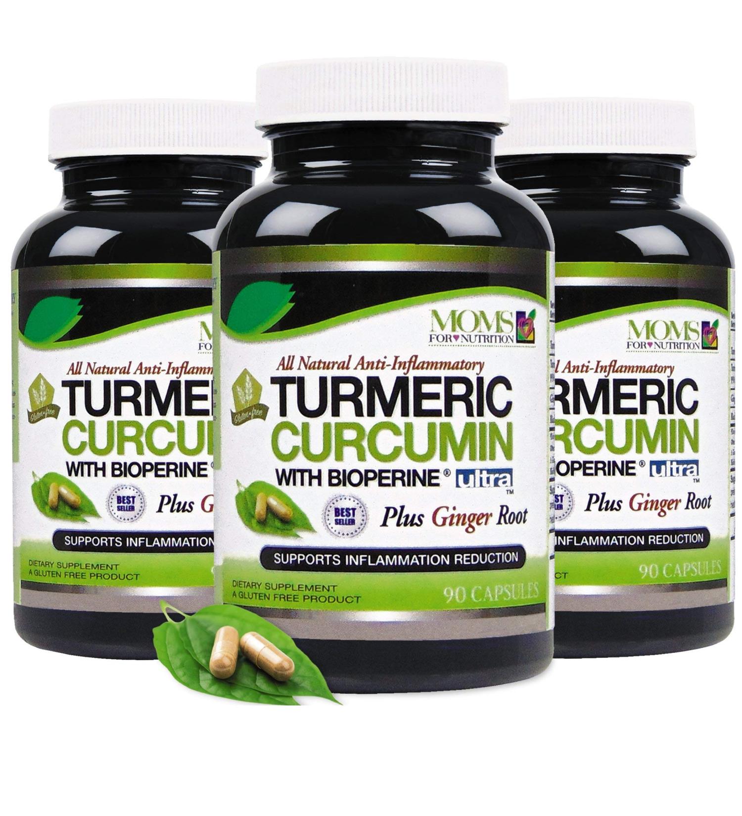 3 Bottles - Turmeric Curcumin Complex with Black Pepper Extract 1650 mg - Contains Piperine (for Superior Absorption and Tumeric Bio-Availability) Plus Ginger Root Extract