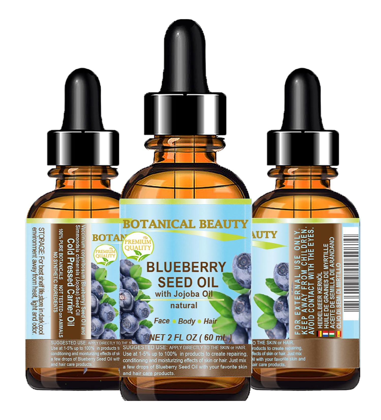Botanical Beauty Blueberry Seed Oil. Natural Cold Pressed Carrier Oil. 2 Fl.oz.- 60ml. For Skin Hair Lip And Nail Care. - Buy Online on GoSupps.com