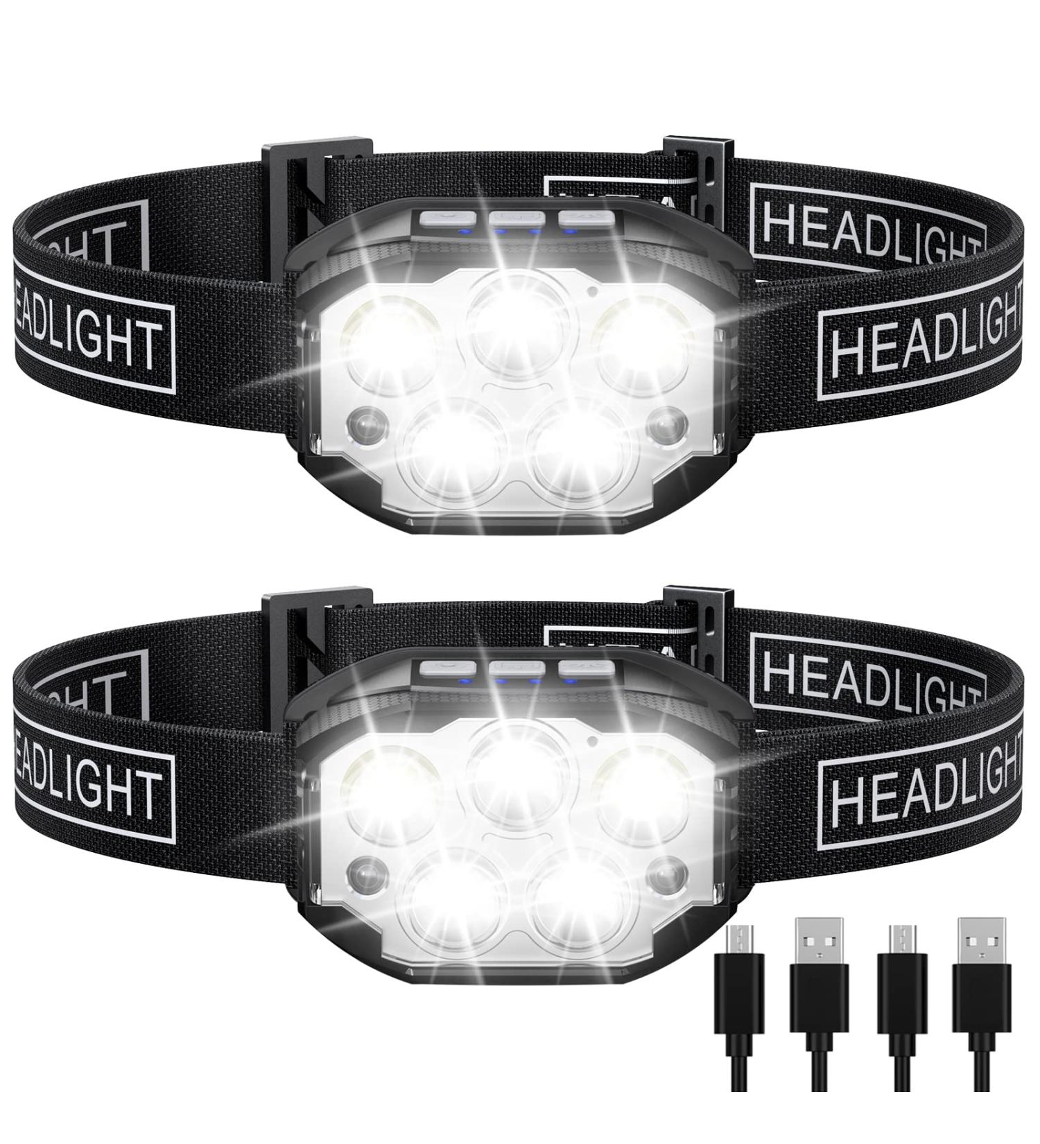 Rechargeable Headlamp 2 Pack 1200 Lumen Super Bright LED Headlamp with Motion Sensor, Waterproof Flashlight for Camping, Cycling, Running - White Red Light, 12 Modes - Buy Online on GoSupps.com