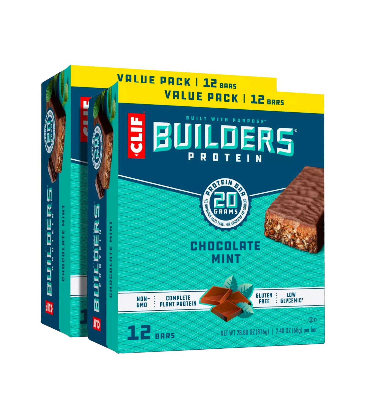 CLIF BUILDERS Chocolate Mint Protein Bars - 20g Protein - 2.4oz (24 Count) - Gluten Free - Buy Online on GoSupps.com