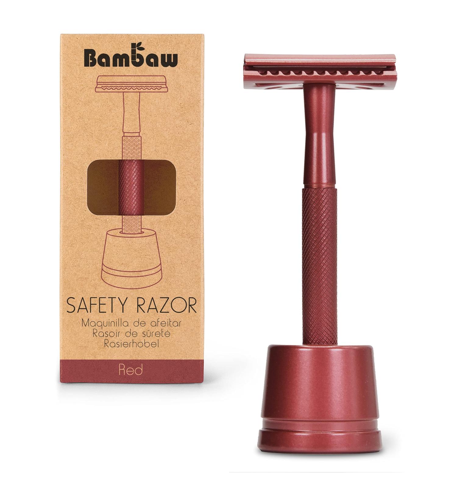 Bambaw Red Metal Safety Razor with Stand - Premium Red Shaving Razor - Buy Online on GoSupps.com