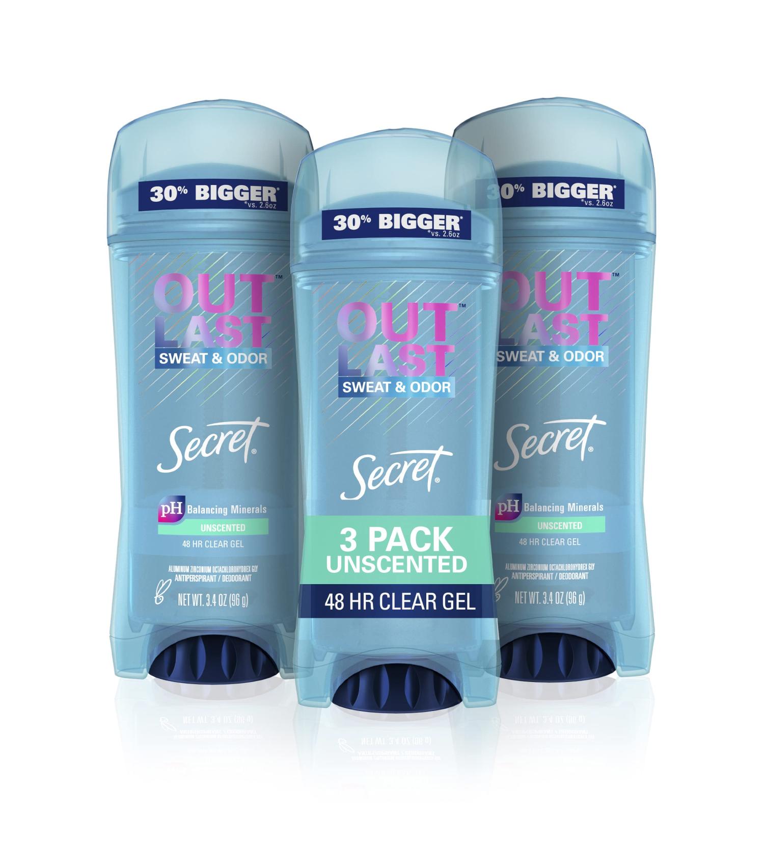 Secret Antiperspirant & Deodorant for Women - Unscented Clear Gel, 3 Pack (3.4 Oz Each) - Buy Online on GoSupps.com